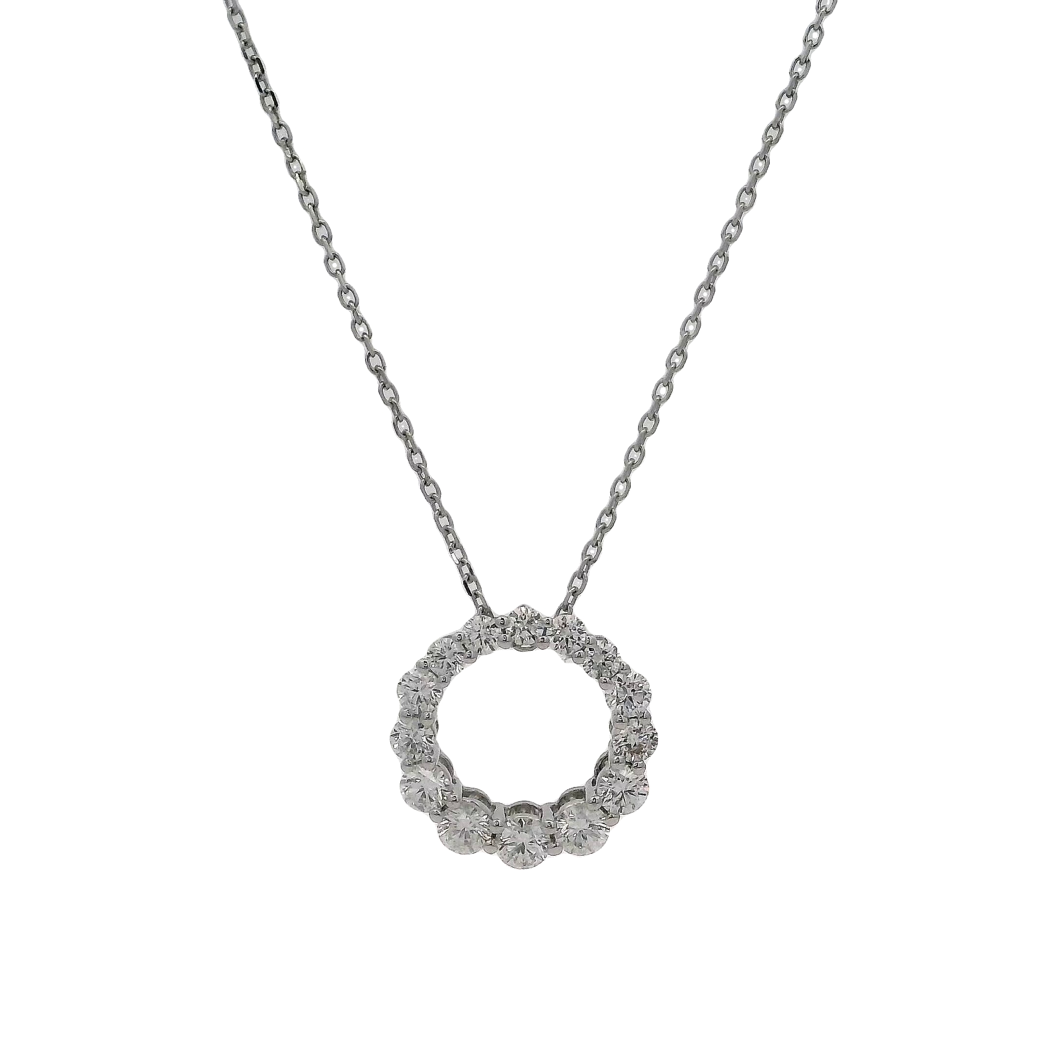 14k White Gold Diamond Circle Pendant Necklace