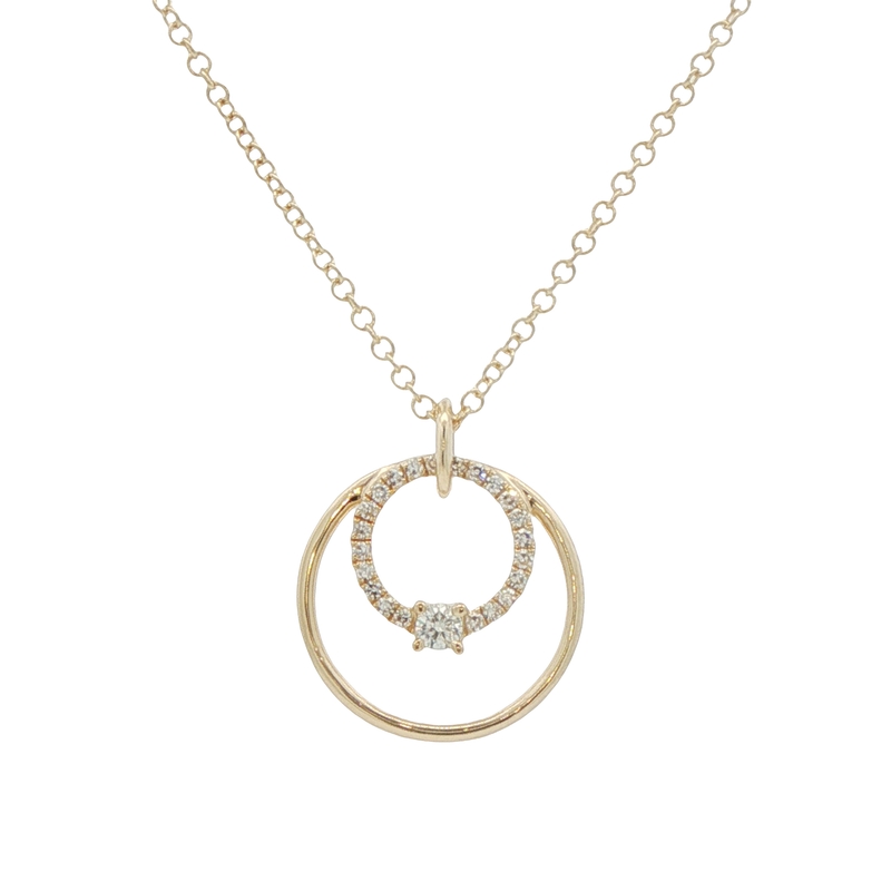 14k Yellow Gold Double Circle Diamond Pendant