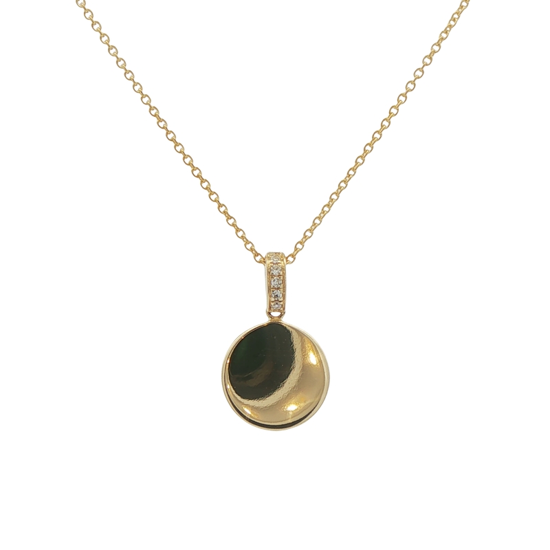 14k Yellow Gold Diamond Bail Disc Pendant