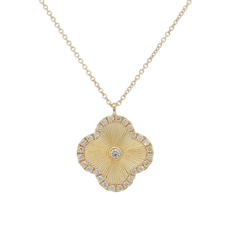 14k Yellow Gold Diamond Clover Pendant