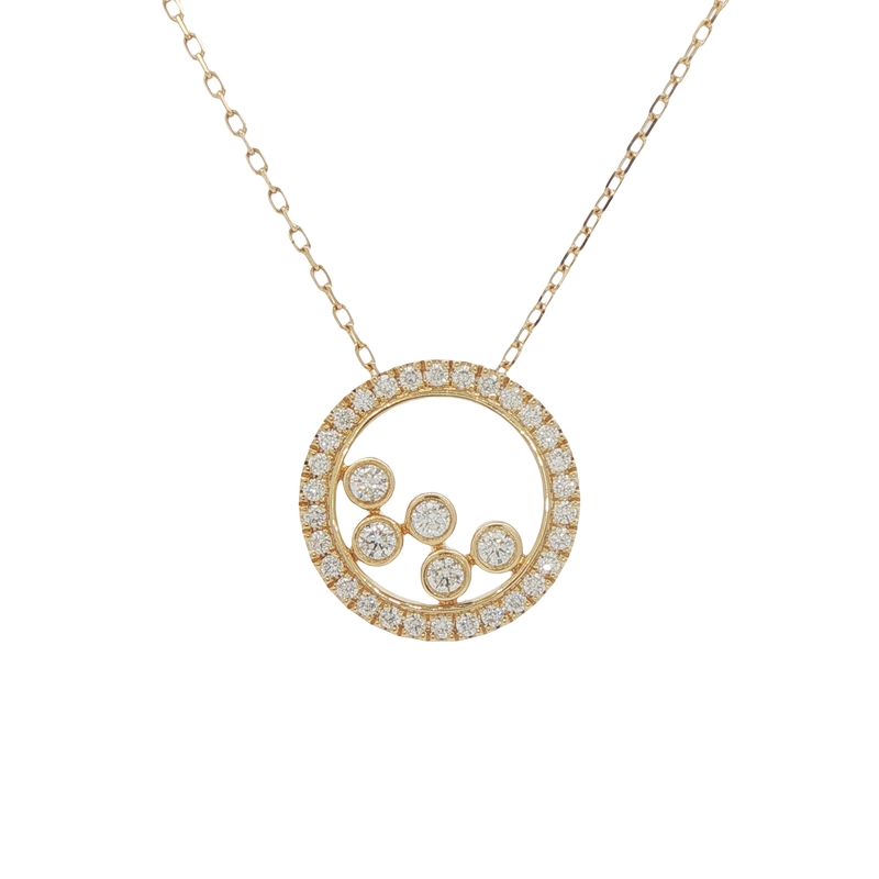 14k Yellow Gold Circle Diamond Pendant