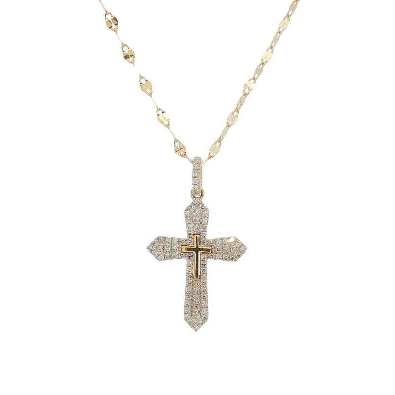 14k Yellow Gold Diamond Cross Necklace
