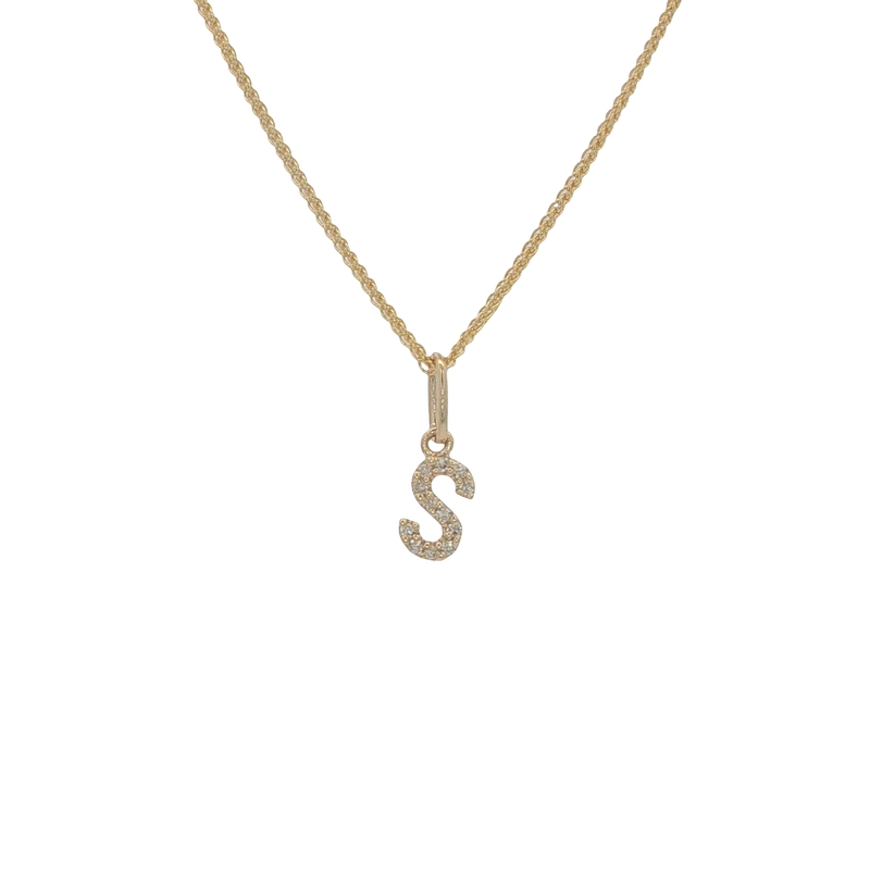 14k Yellow Gold Diamond Letter S Charm