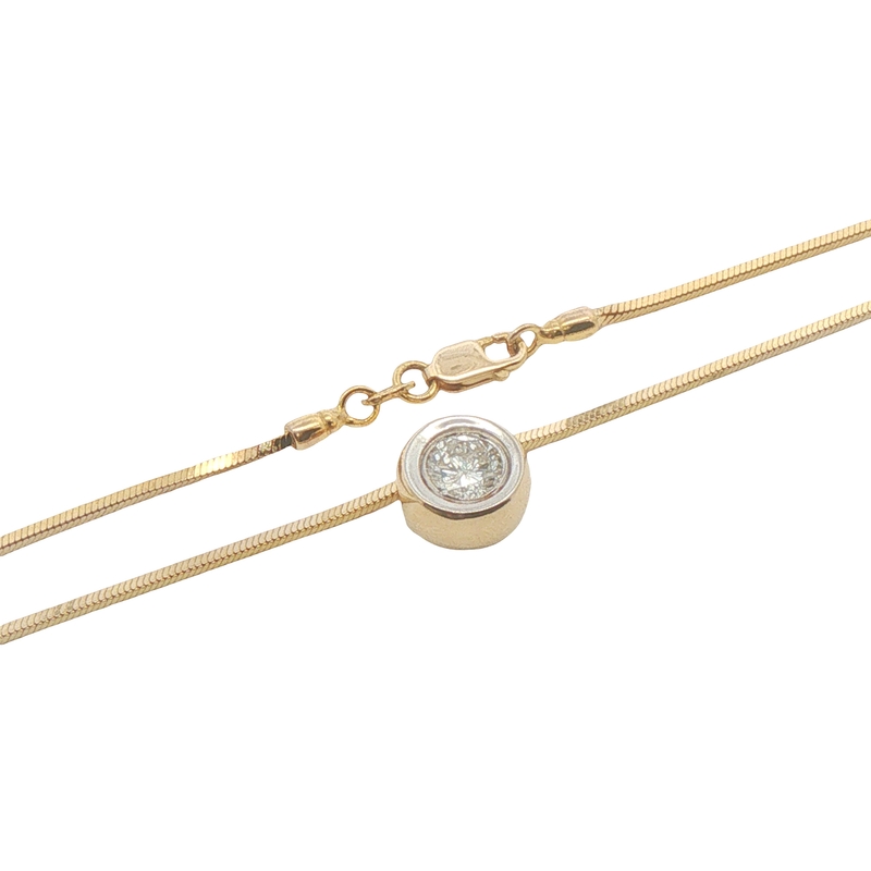 14k Two-tone Solitaire Diamond Pendant