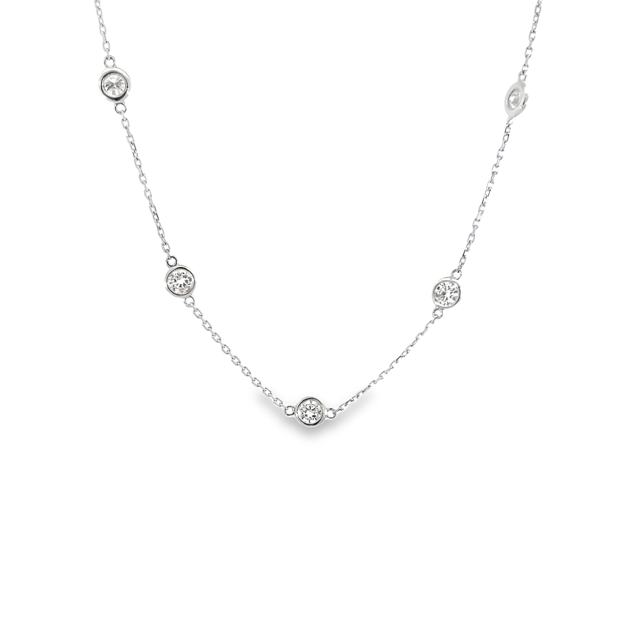 White 14 Karat diamonds by the yard necklace 18" With 14=3.00TW Round Brilliant Cut G SI2 Diamonds.