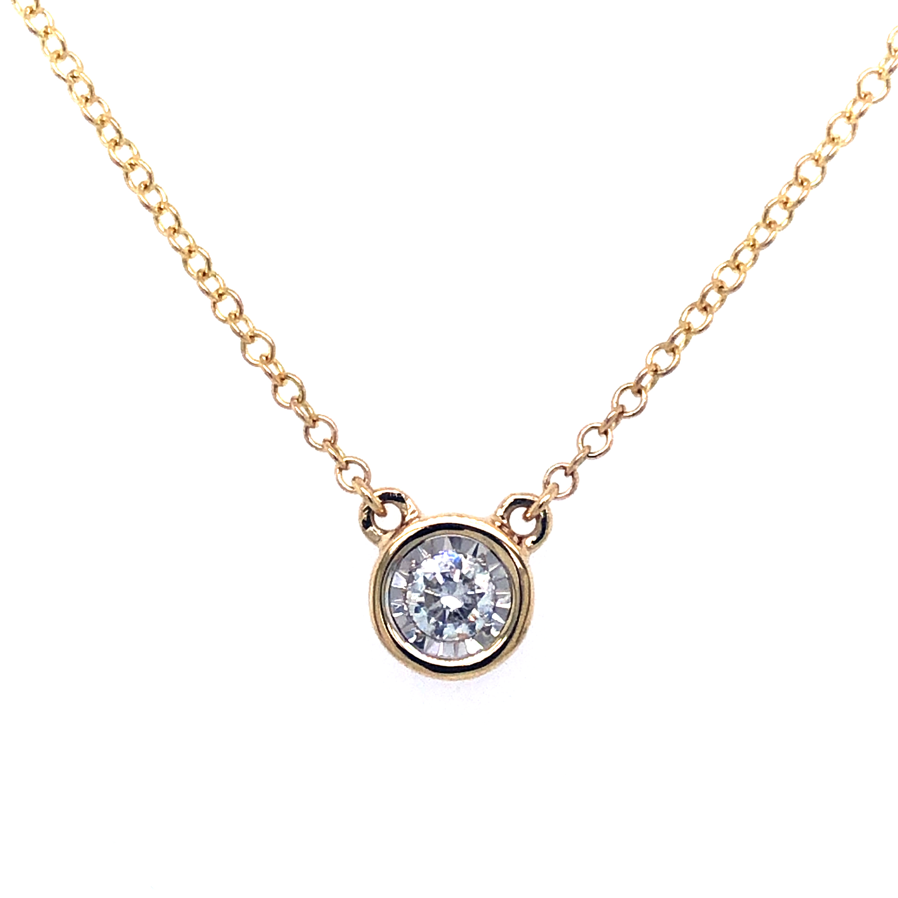 14 Karat yellow gold necklace Length 16 with One 0.15Ct Round Brilliant G I Diamond