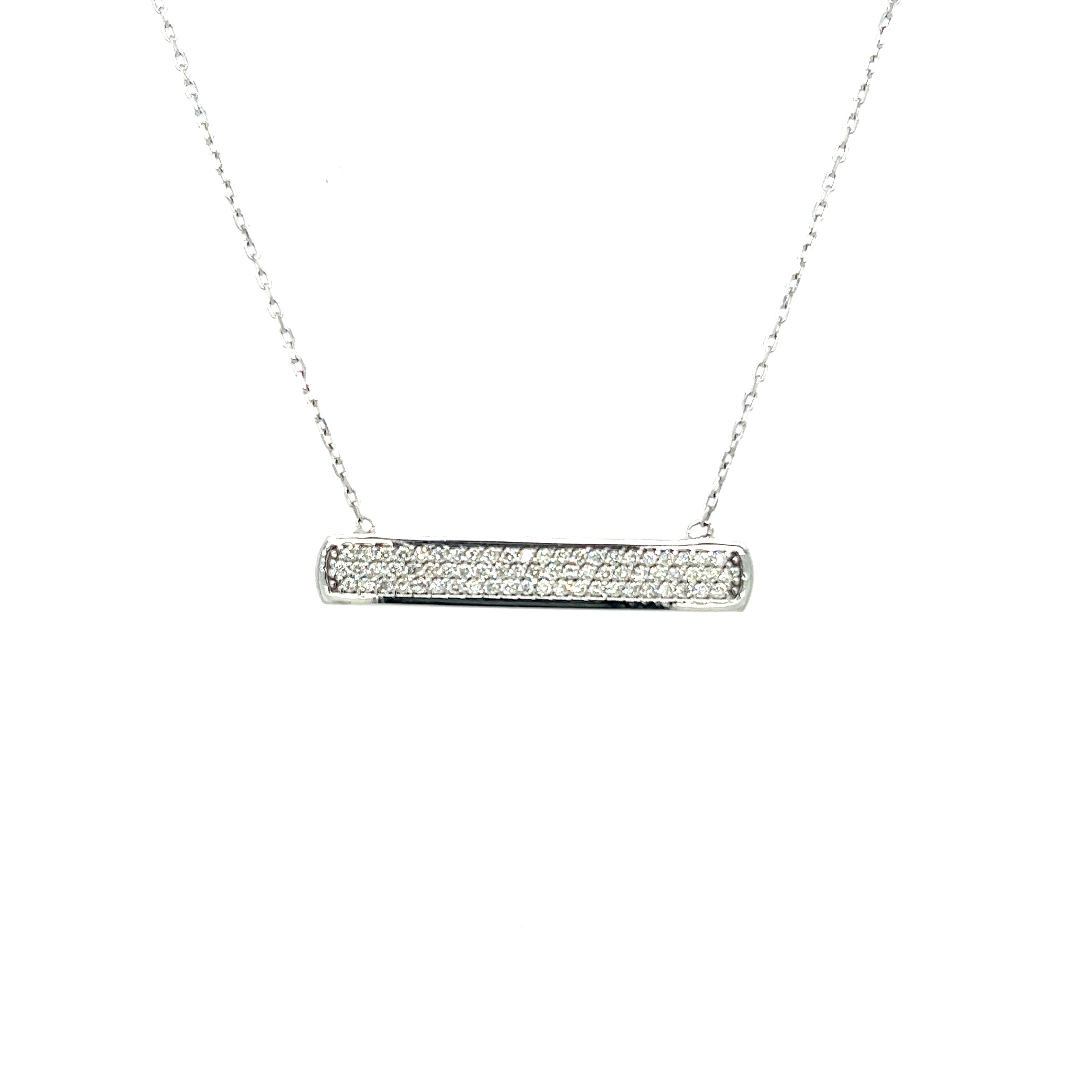 White 14 Karat Bar Necklace with 67=0.40tw Round Brilliant G VS Diamonds