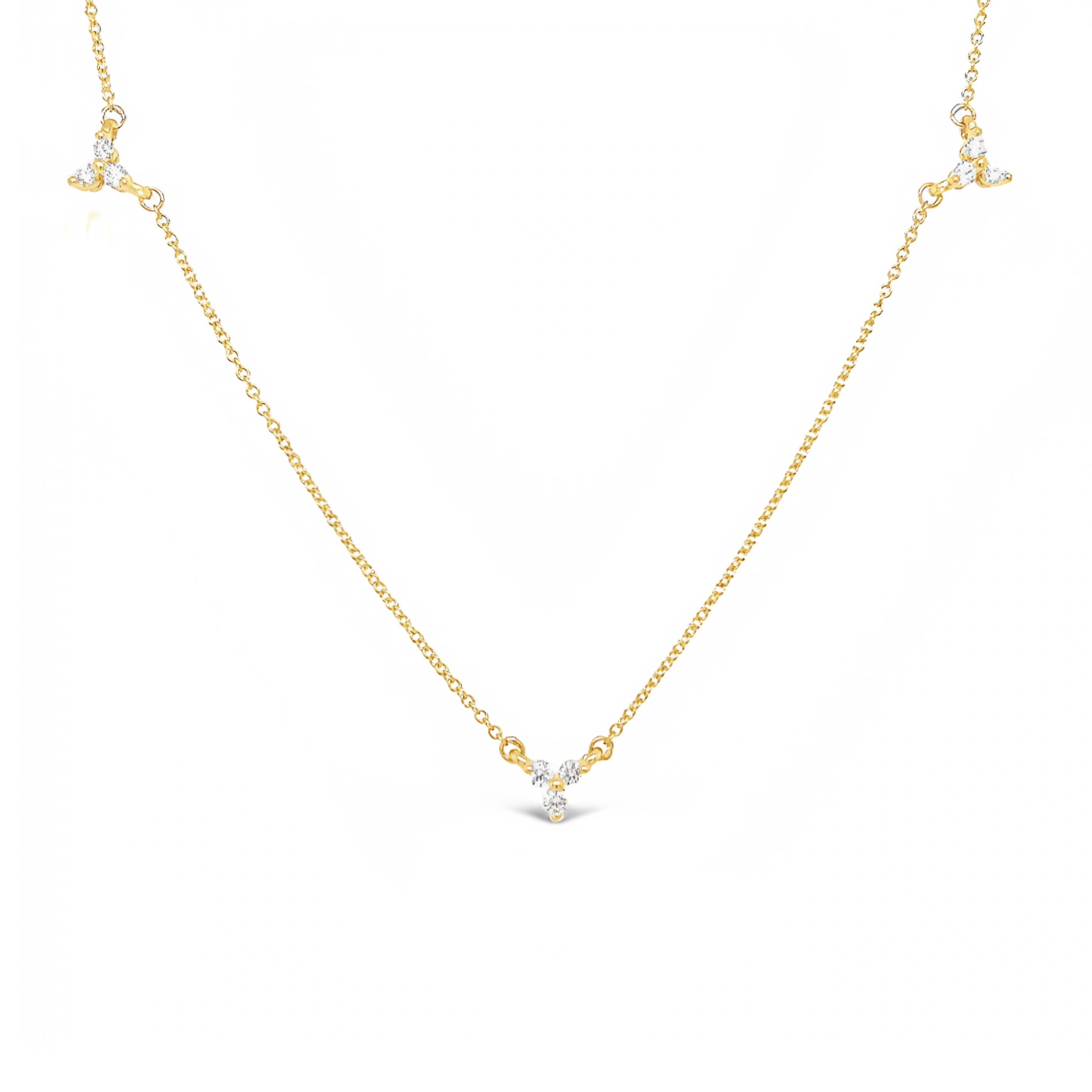 14 Karat yellow gold cluster station Necklace with 9=0.30tw Round Brilliant G VS Diamonds