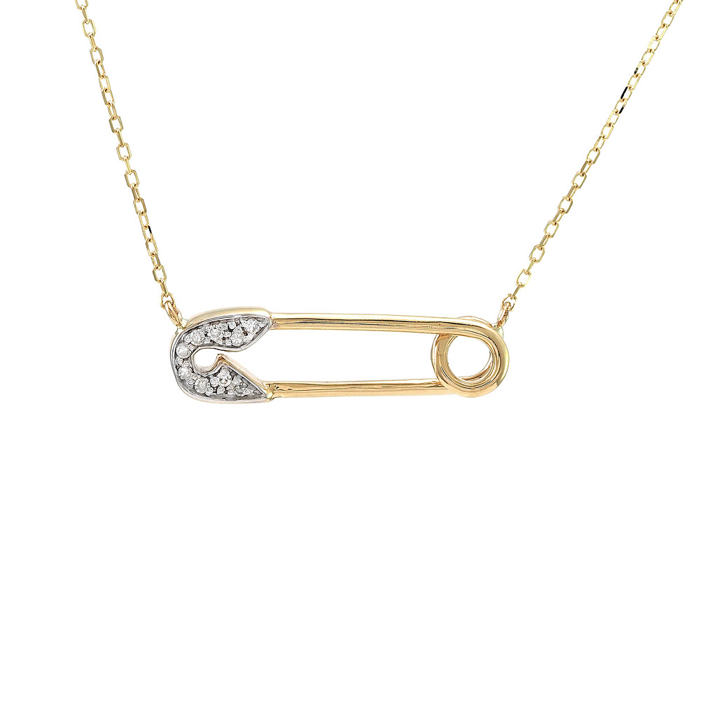 Yellow 14 Karat Paperclip Necklace with 9=0.03tw Round Brilliant G I Diamonds