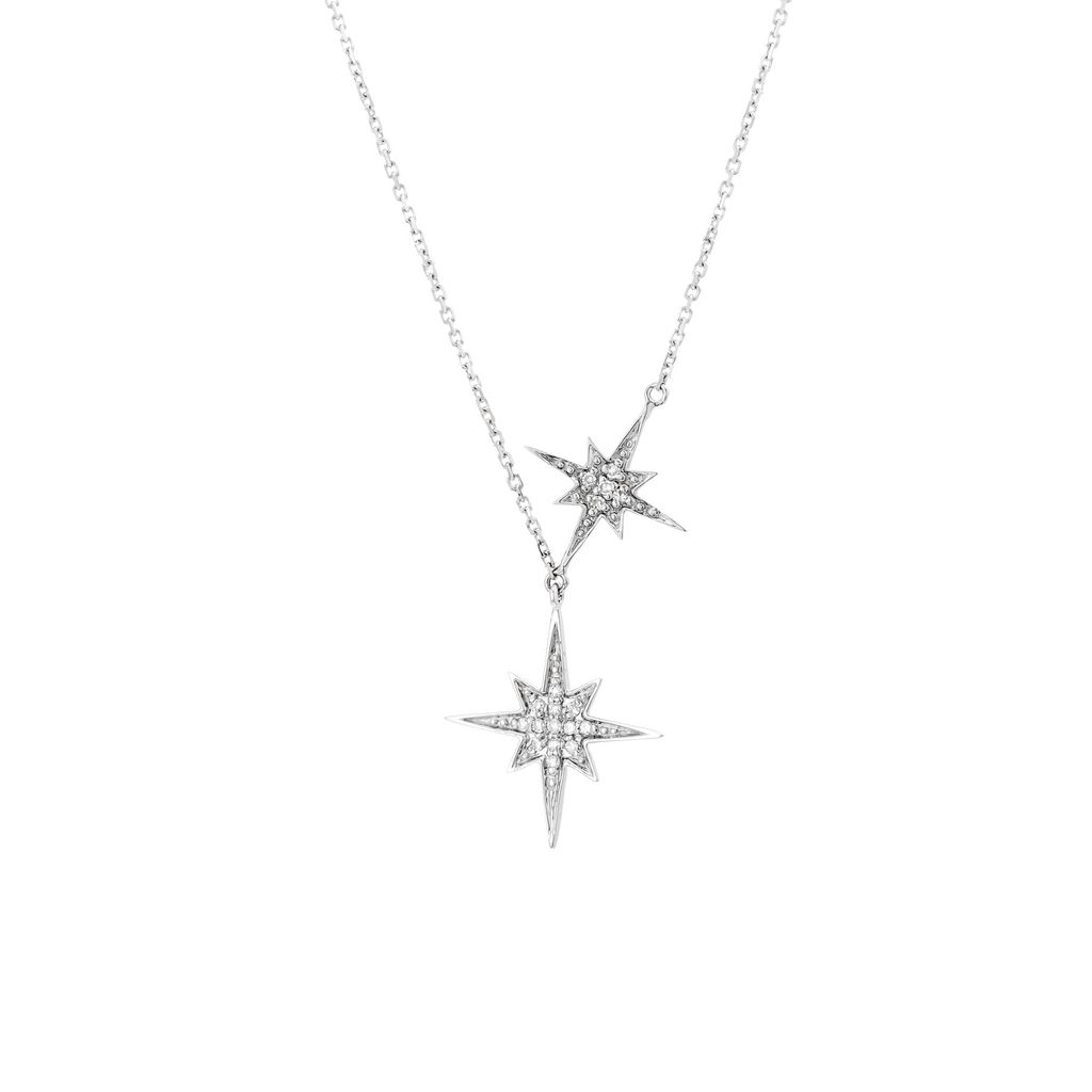 White 14 Karat Star Drop Necklace with 18=0.06tw Round Brilliant G I Diamonds