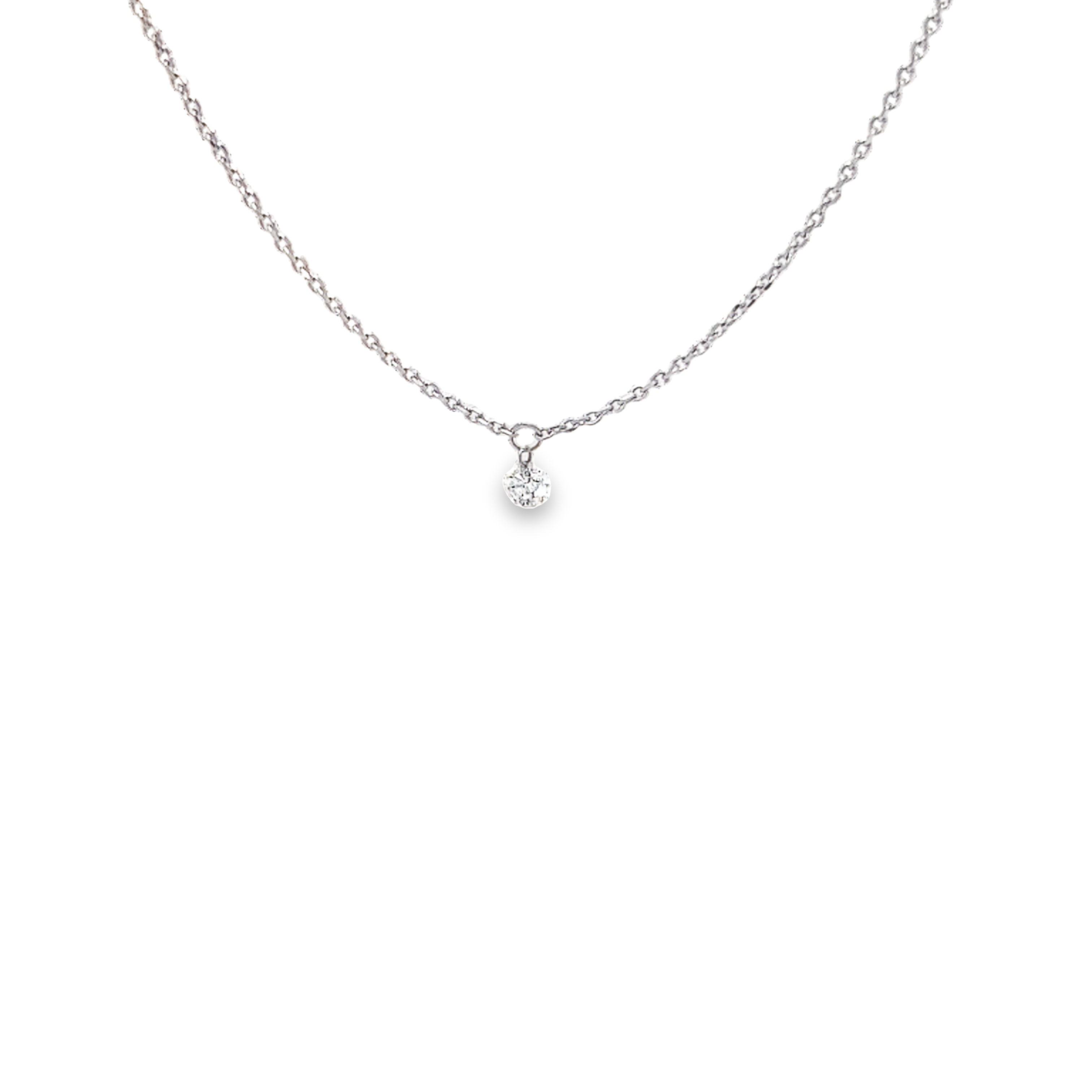 14 Karat White Gold Solitaire Necklace With One 0.10ct Round Brilliant G I Diamond