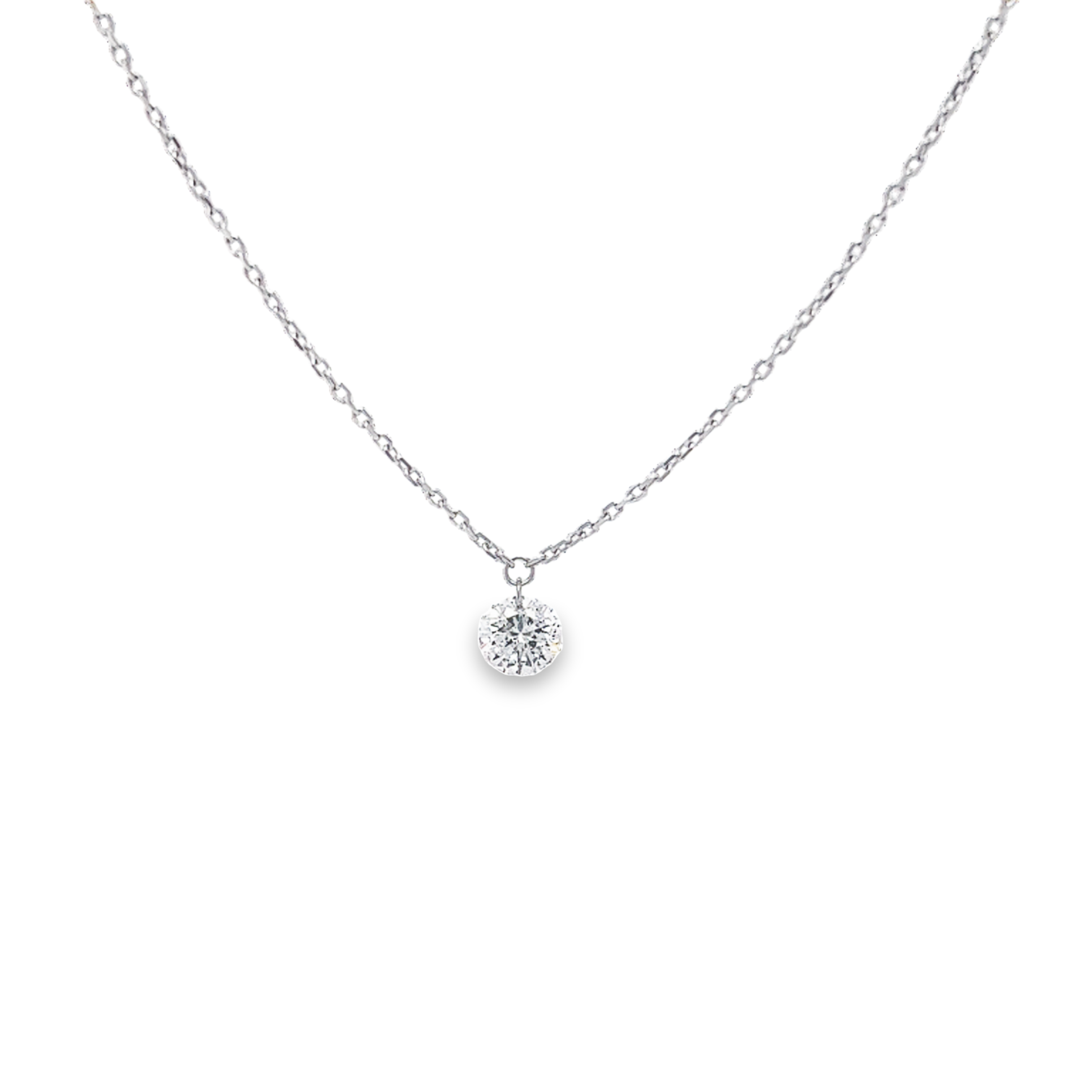 14k White Gold Diamond Solitaire Necklace