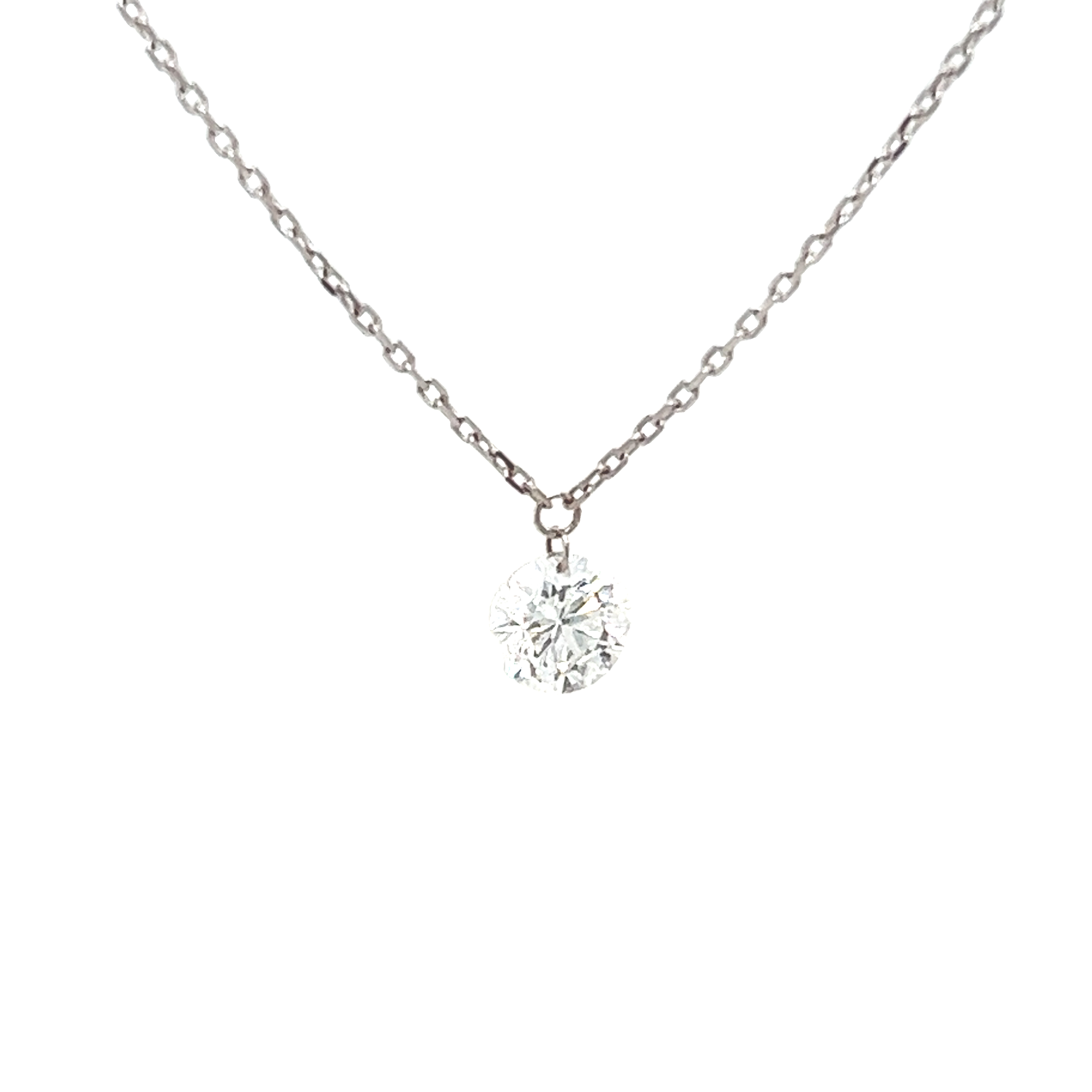 14 Karat white gold solitaire necklace with one 0.50ct Round Brilliant G I Diamond