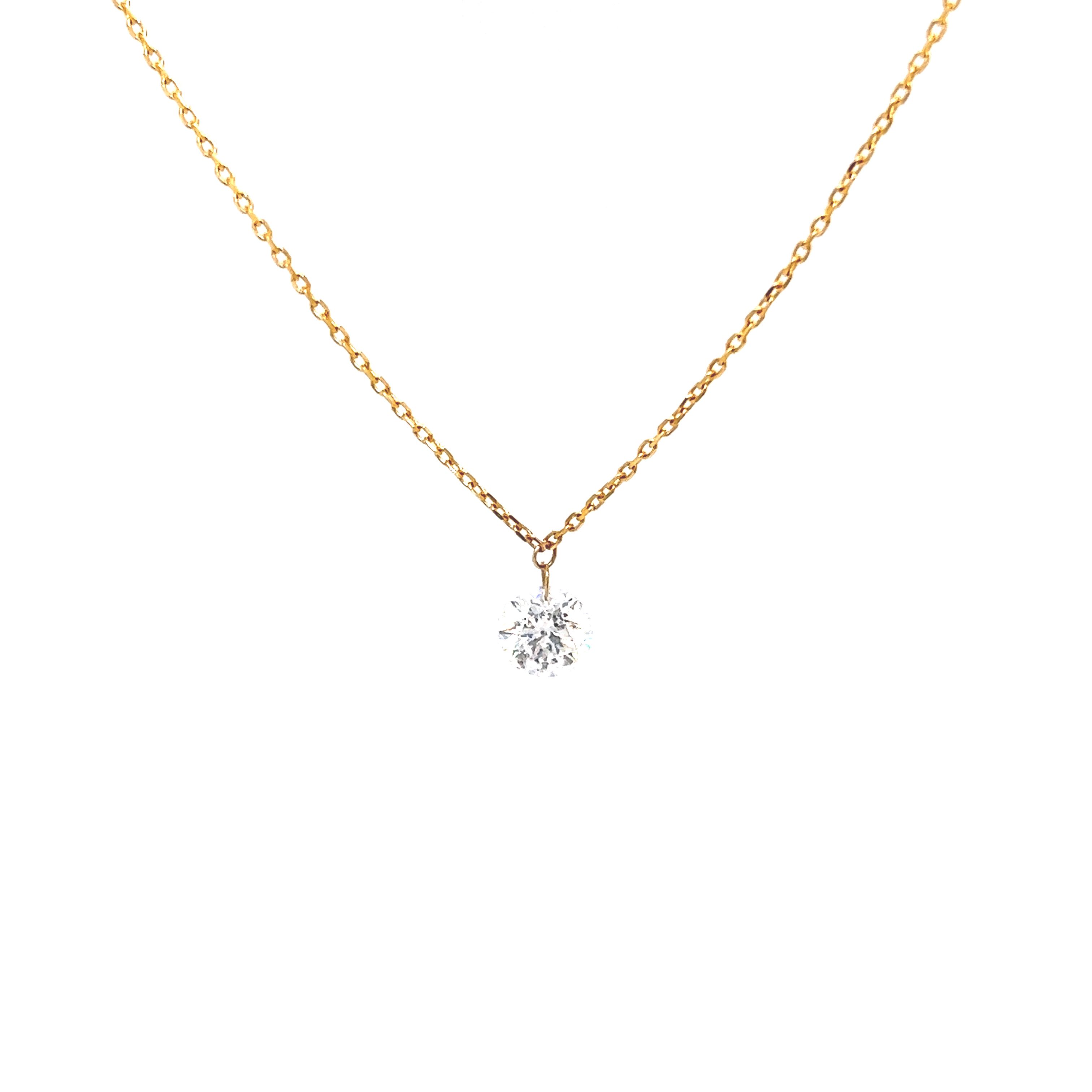 14 Karat yellow gold solitaire necklace with one 0.50ct Round Brilliant G I Diamond