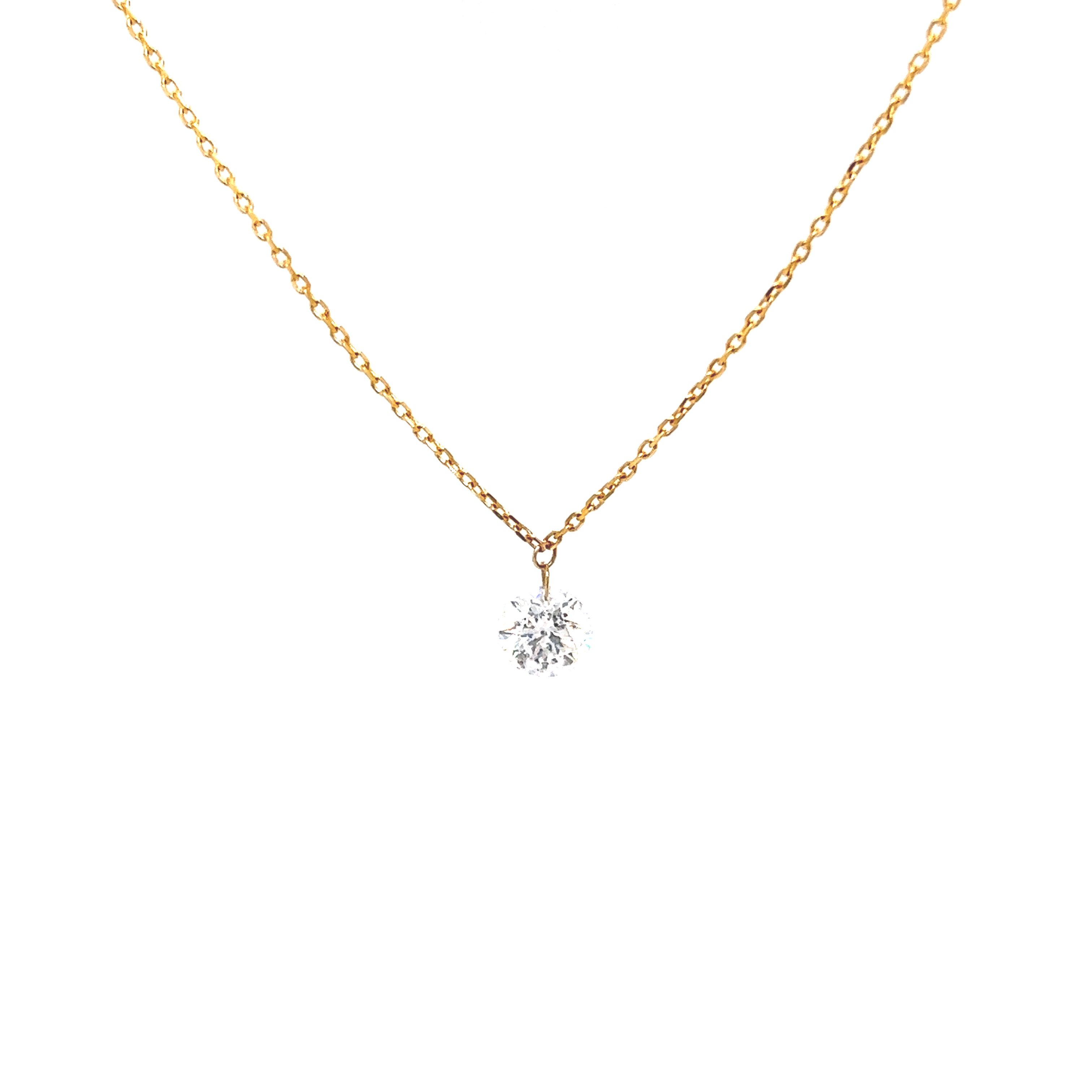 14k Yellow Gold Diamond Solitaire Necklace