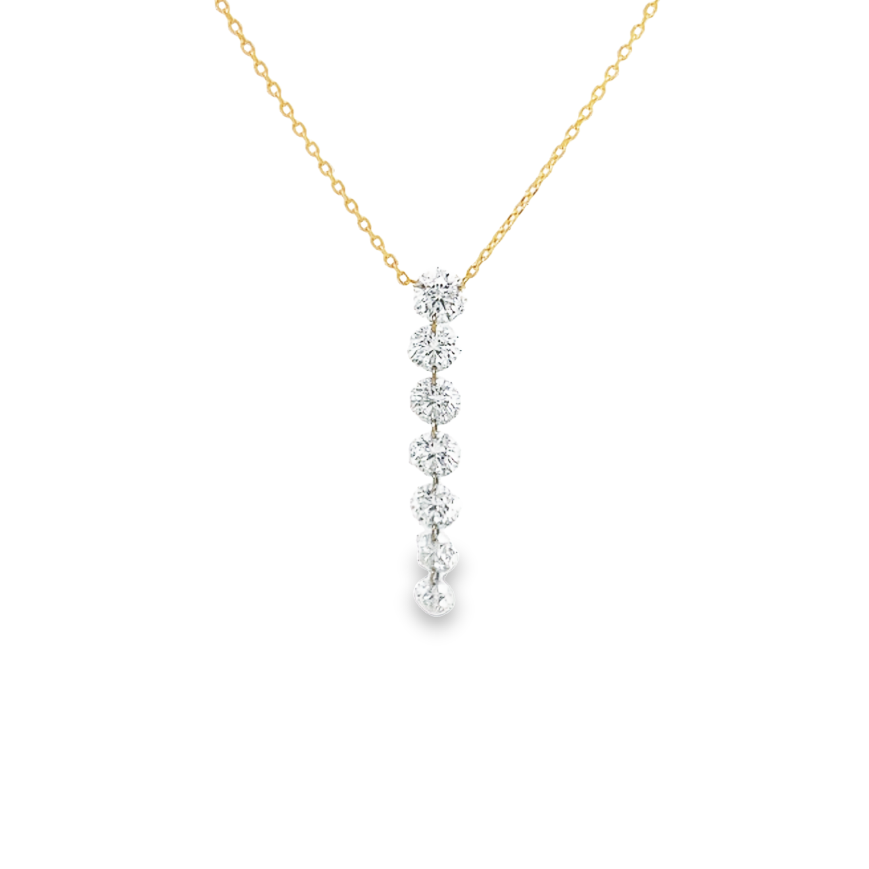 14 Karat yellow gold Diamond necklace with 7=1.50 total weight Round Brilliant G I Diamonds