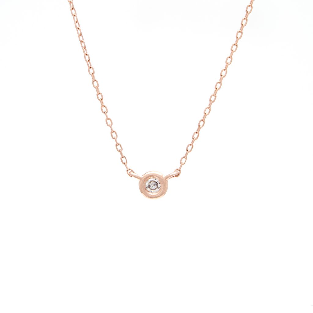 14 Karat rose gold solitaire necklace with One 0.02ct Round Brilliant G I Diamond