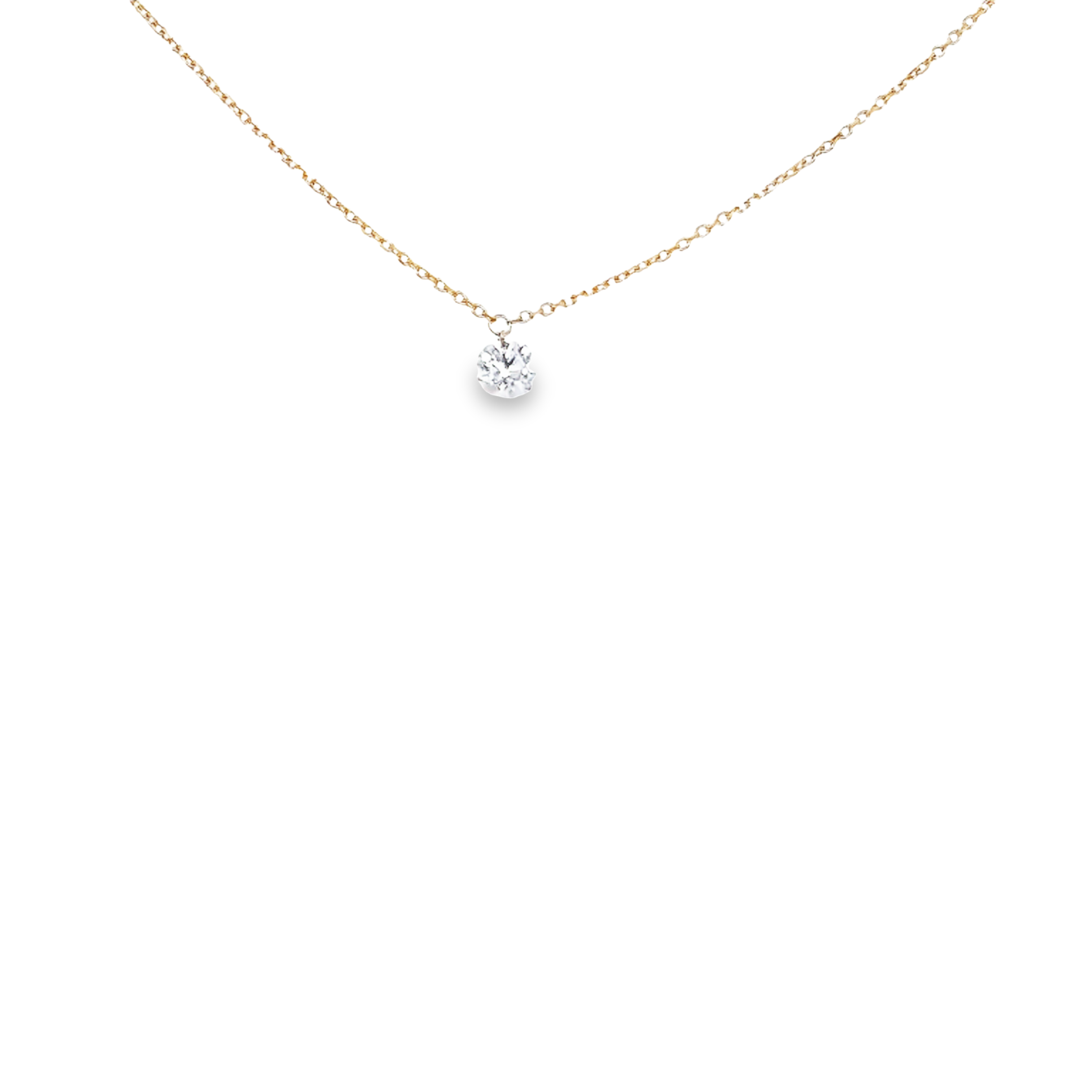 14 Karat yellow gold solitaire necklace with One 0.33Ct Round Brilliant G I Diamond