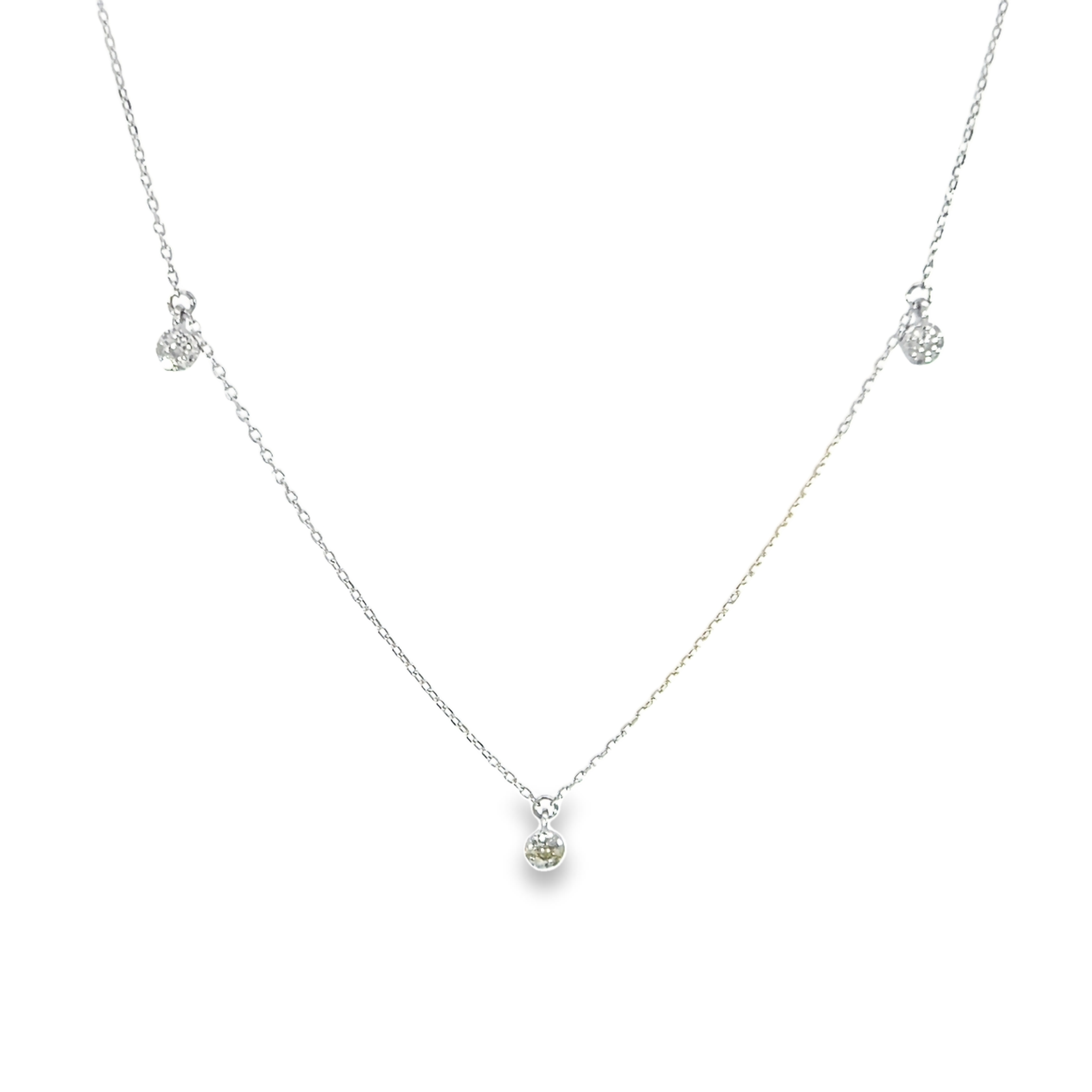 14 Karat white station necklace with 21=0.07 total weight single cut G I Diamonds