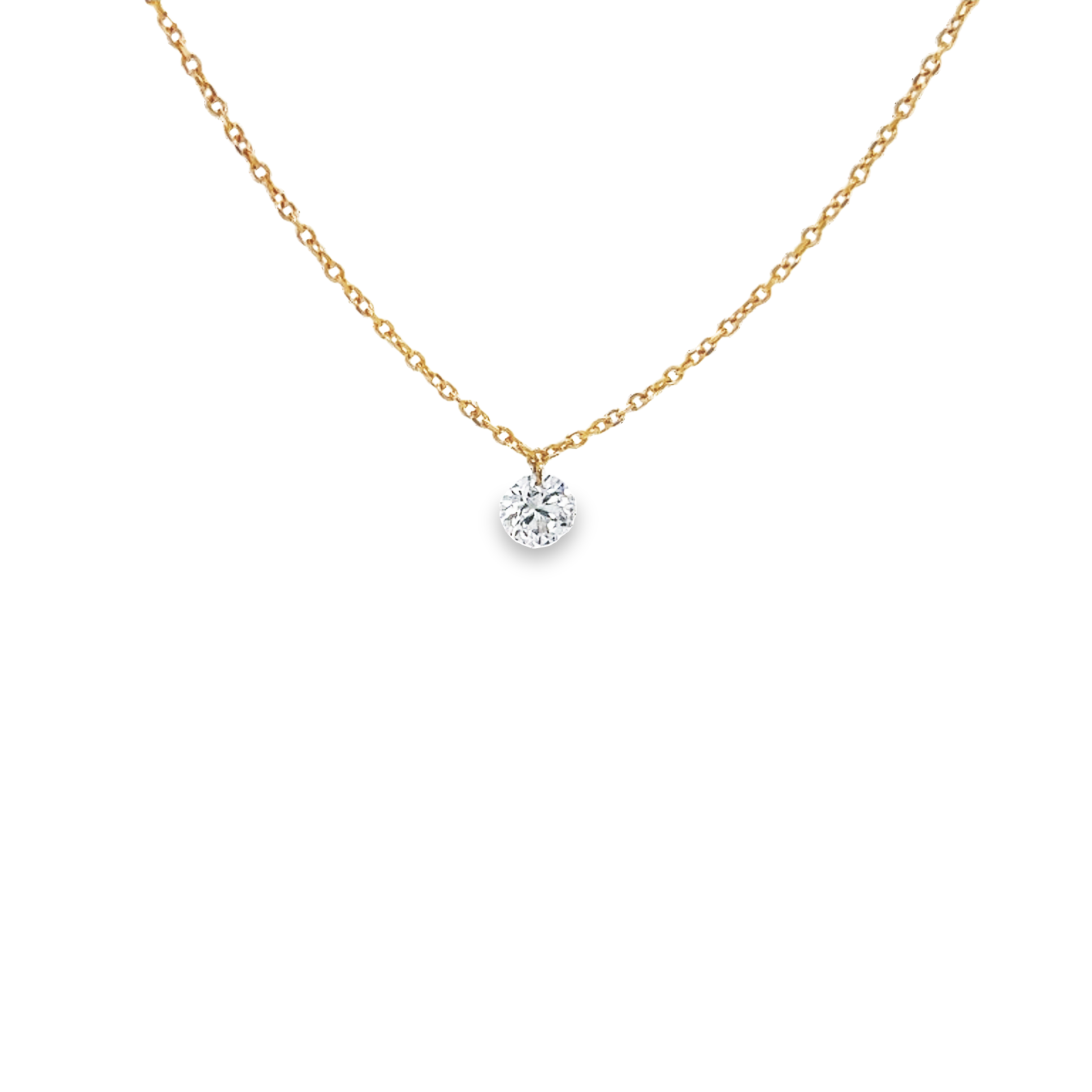 14 Karat yellow gold solitaire necklace with one 0.25ct Round Brilliant G I Diamond