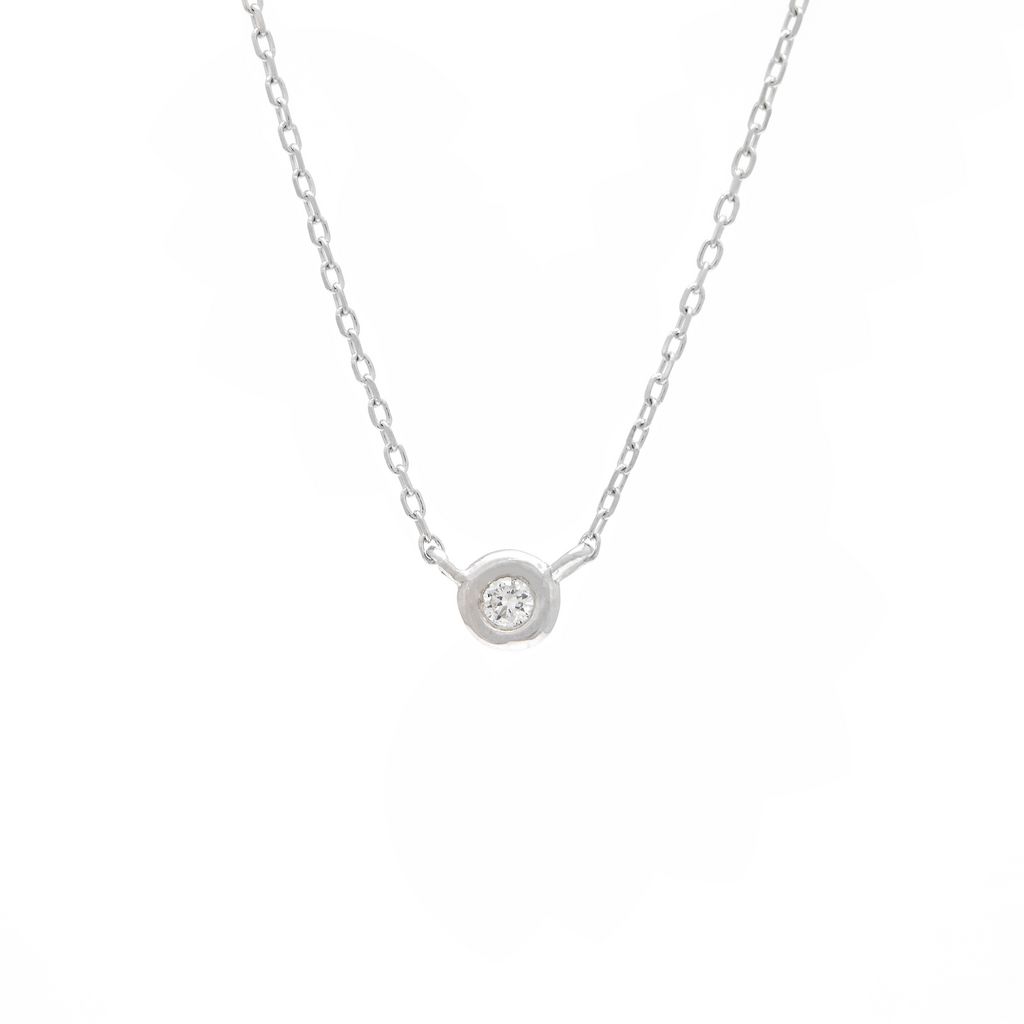 14 karat white gold solitaire necklace with One 0.02ct Round Brilliant G I Diamond