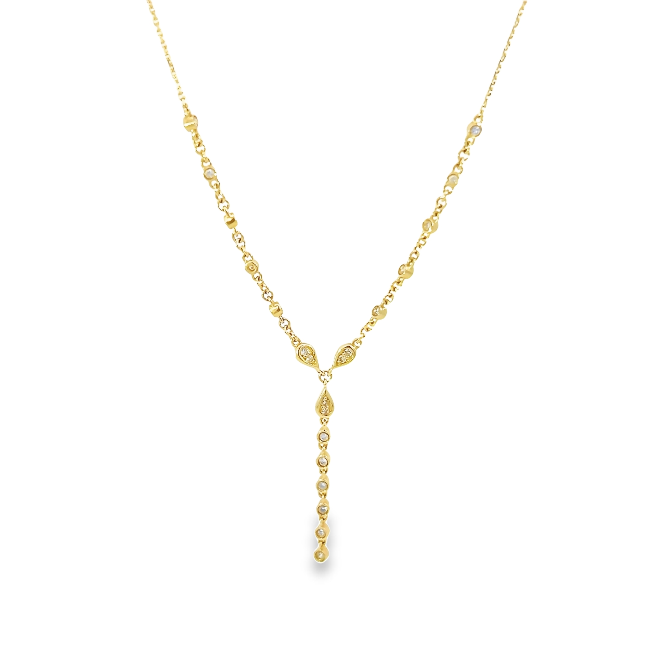 14k Yellow Gold Diamond Y Drop Necklace