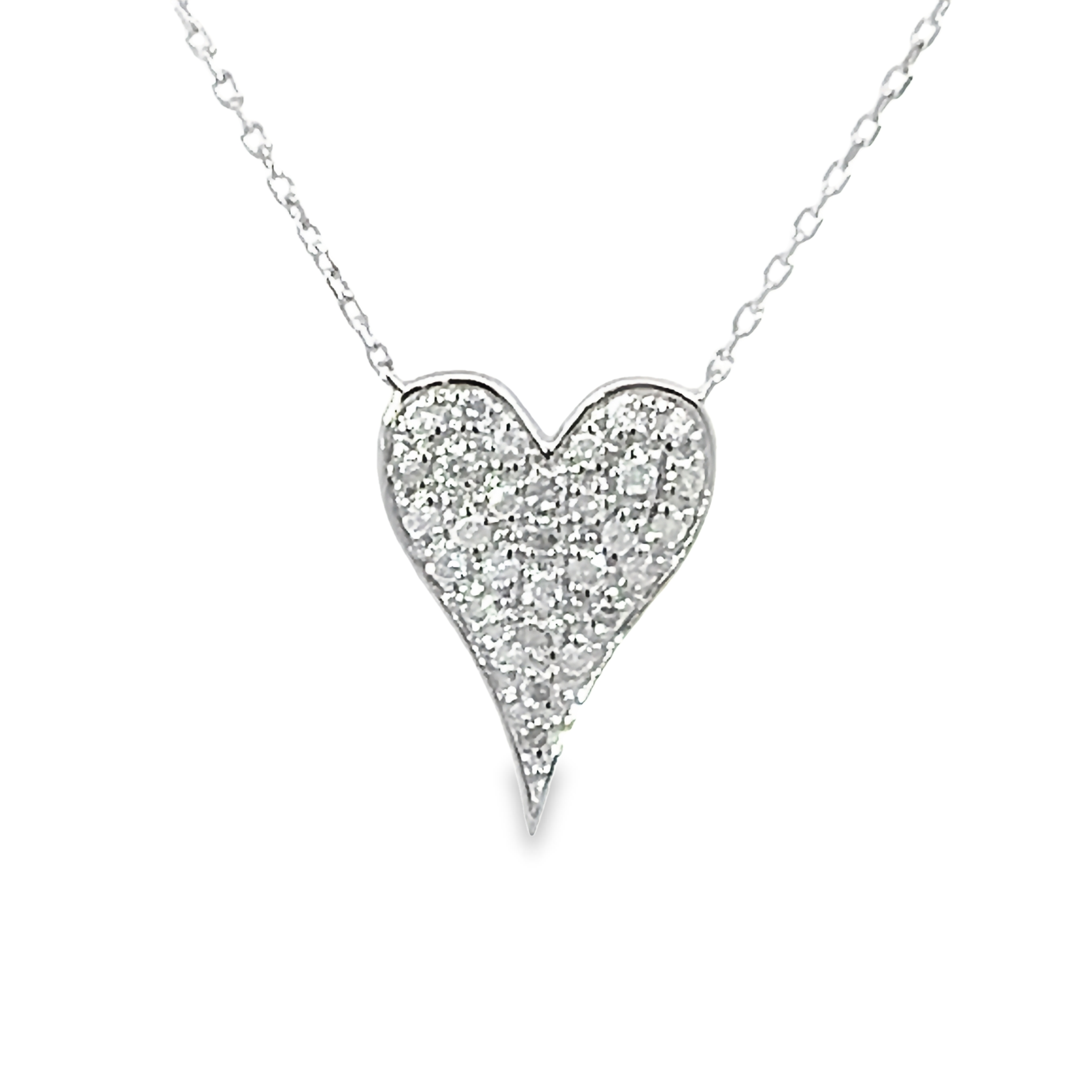 14 karat white gold heart necklace with 30=0.15tw single cut G I Diamonds