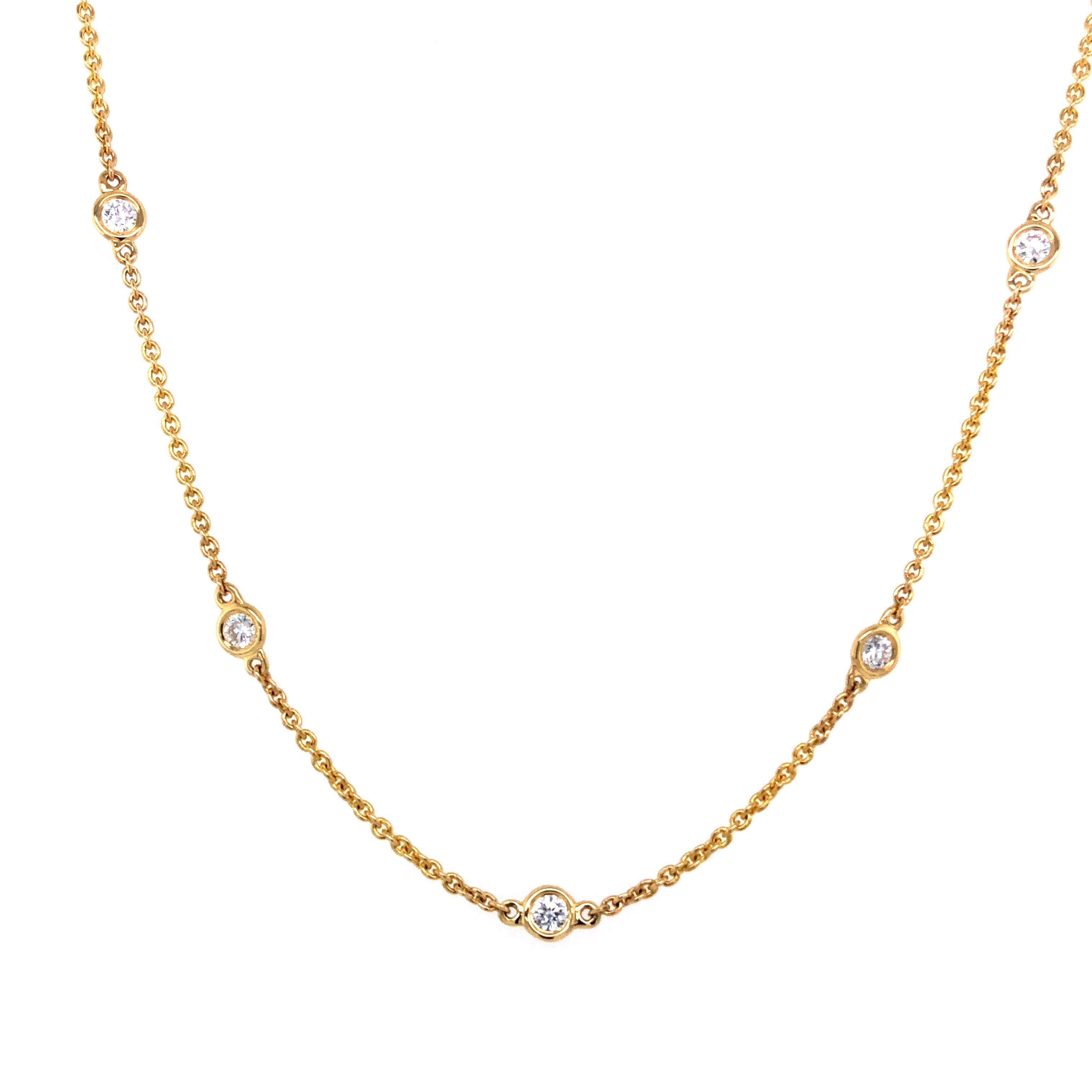 14 karat yellow gold Diamonds By The Yard necklace with 7=0.50Tw Round Brilliant G Vs Diamonds 18"-20"
