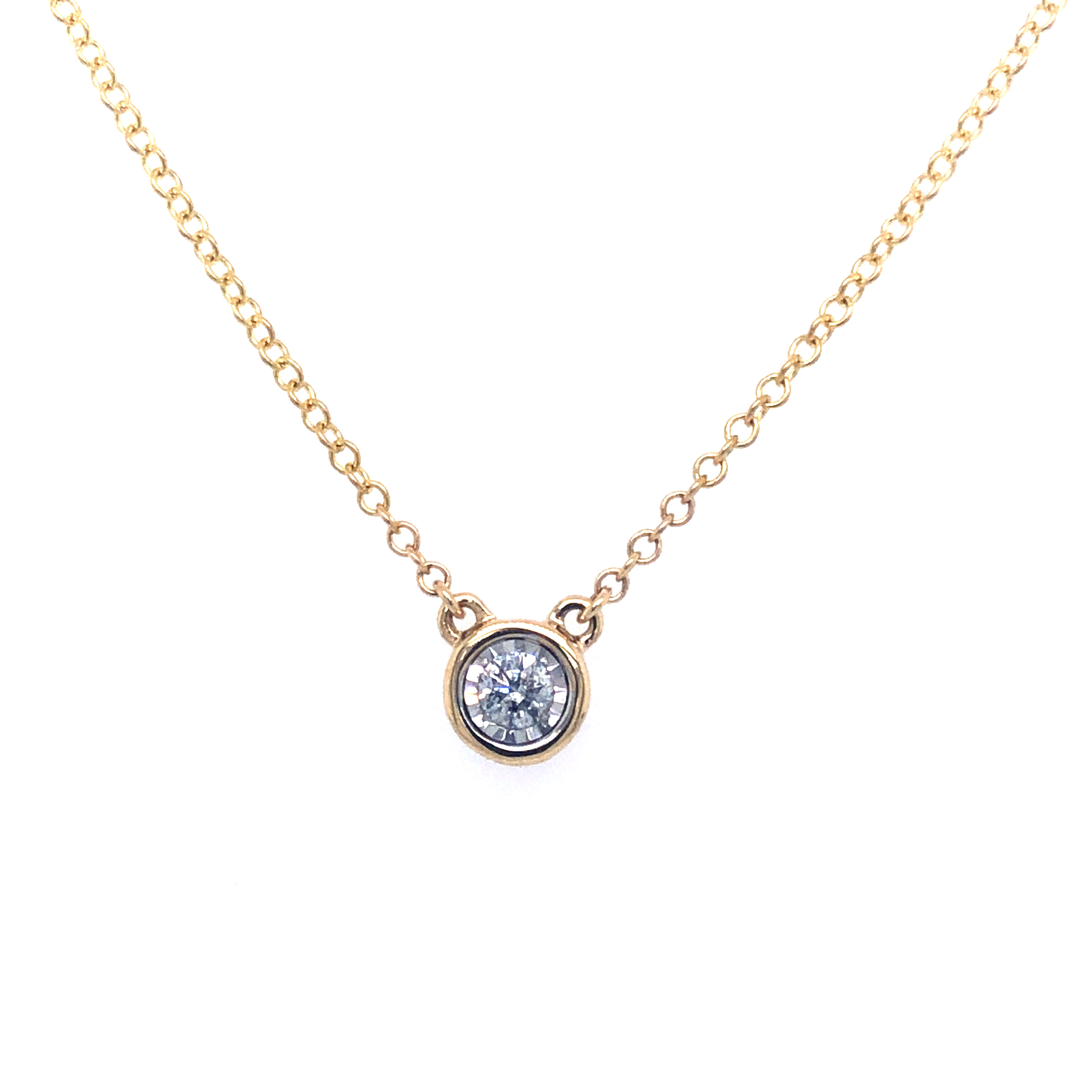 14 Karat Yellow Gold Necklace With One 0.10CT Round Brilliant G I Diamond 16"