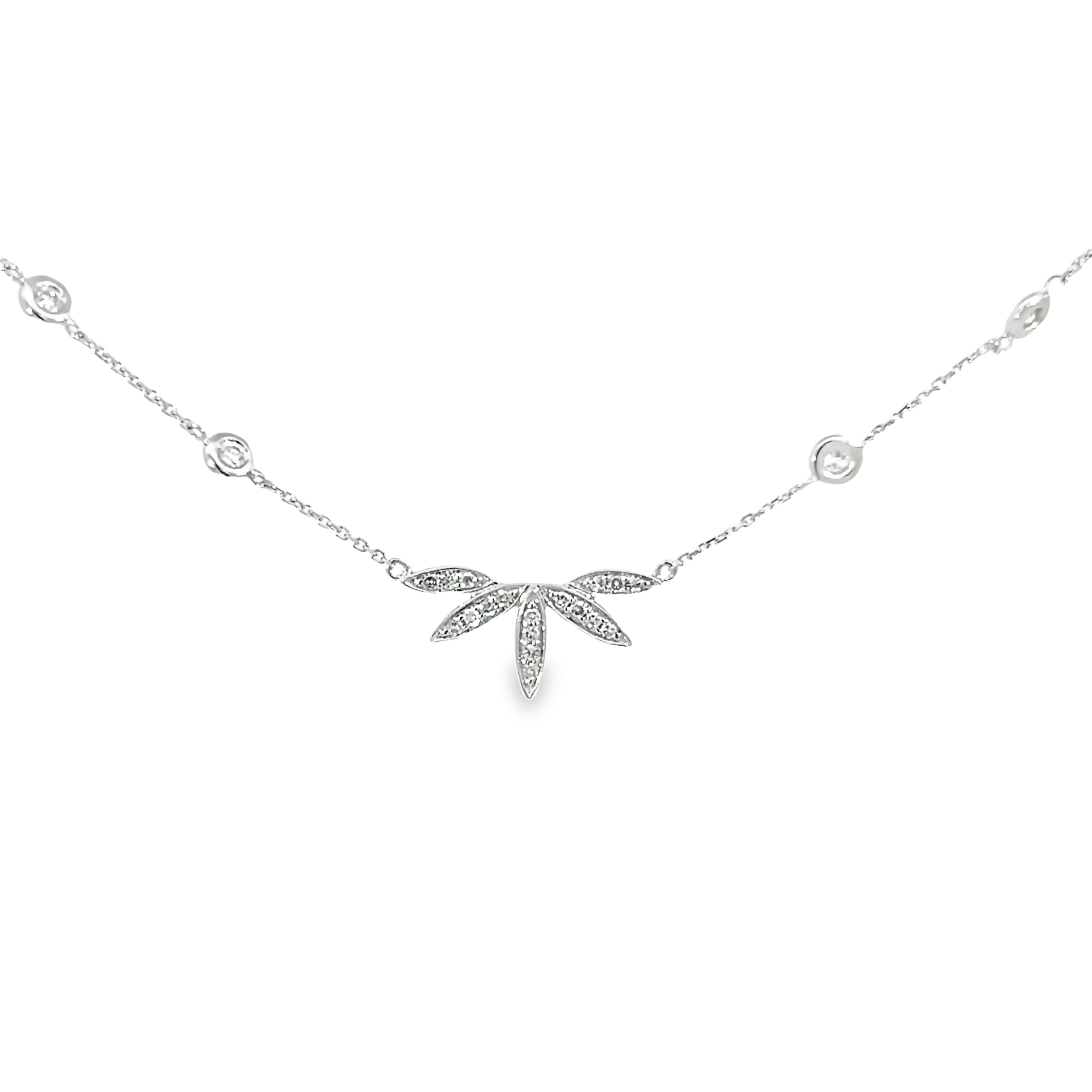 14 Karat White Gold Station Necklace With 24=0.26 Total Weight Single Cut G I Diamonds