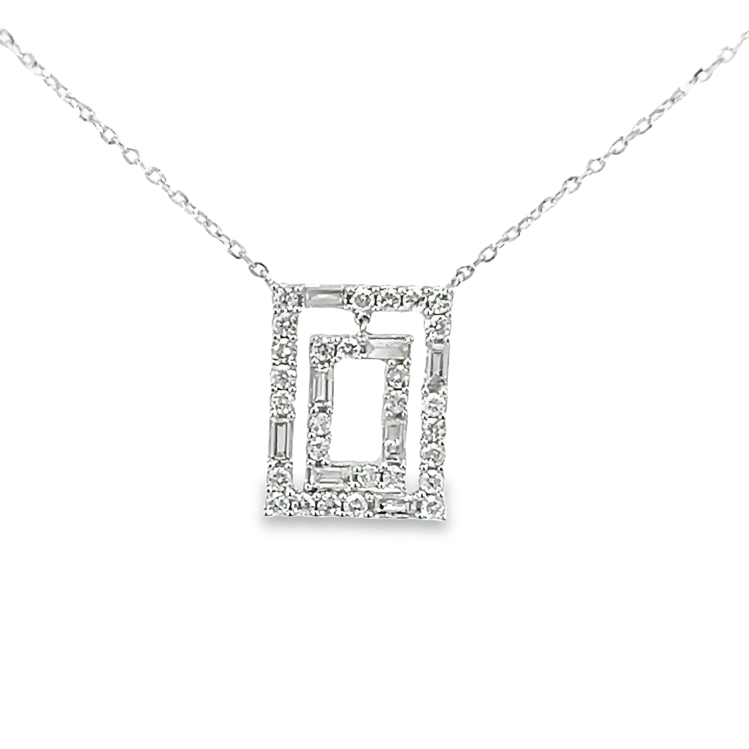 14k White Gold Diamond Rectangle Necklace