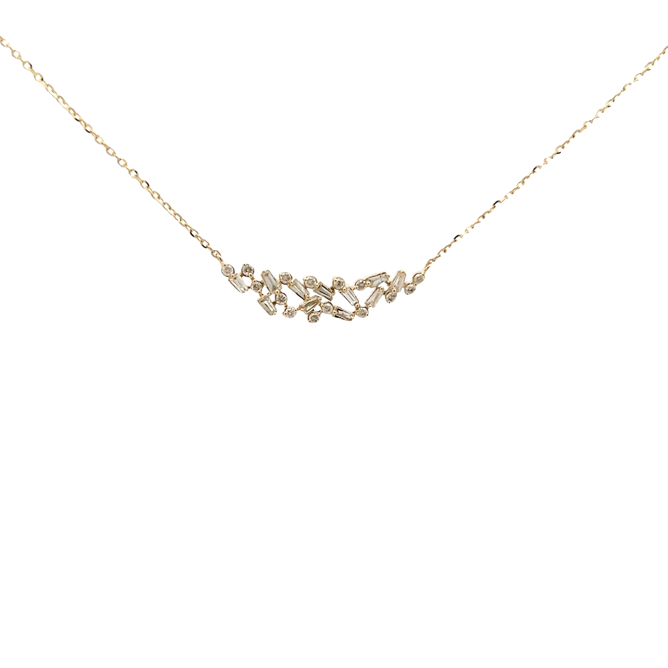 14 Karat yellow gold diamond bib necklace Length 18 with 26=0.28 total weight full cut G SI Diamonds