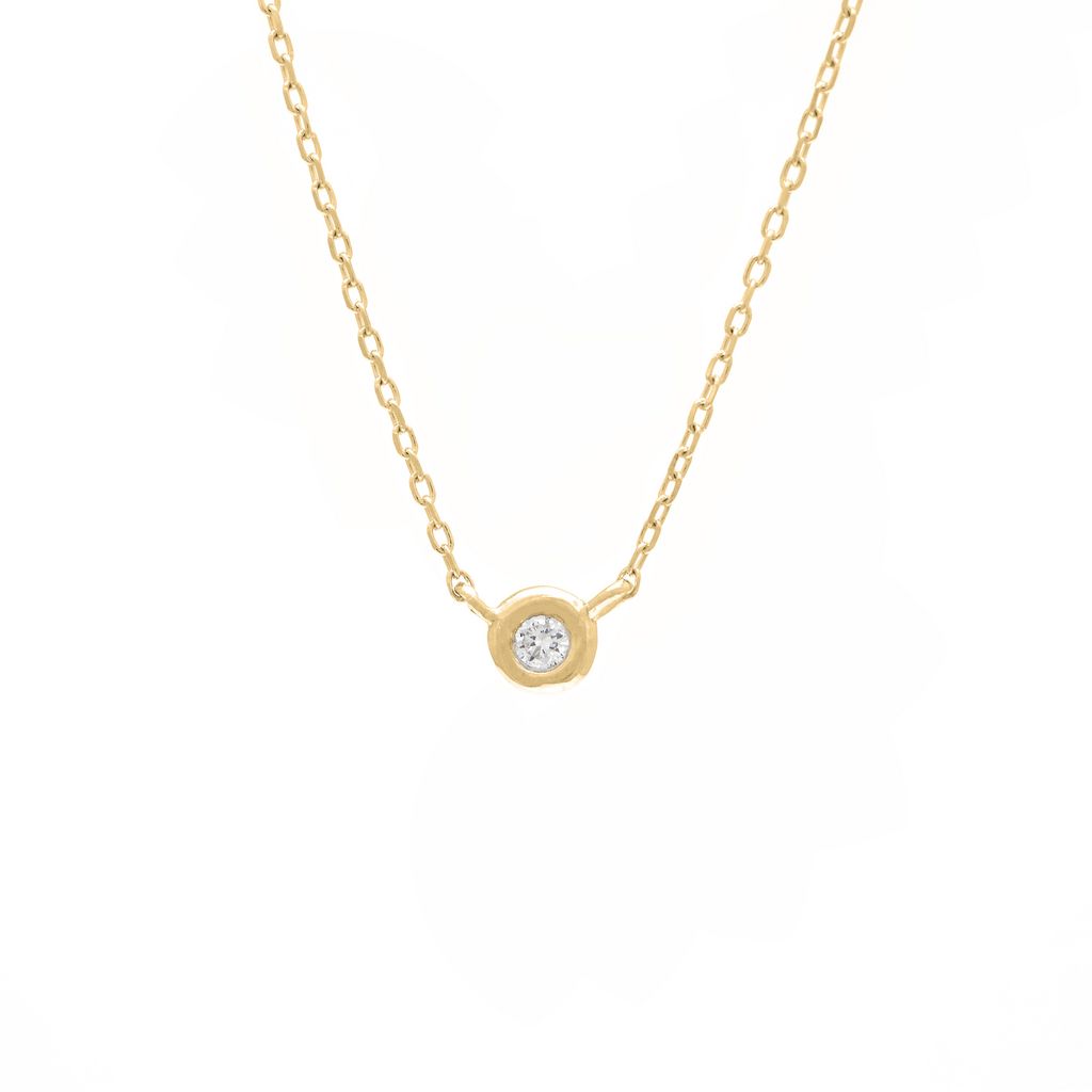 14 Karat yellow gold solitaire necklace with One 0.02ct Round Brilliant G I Diamond