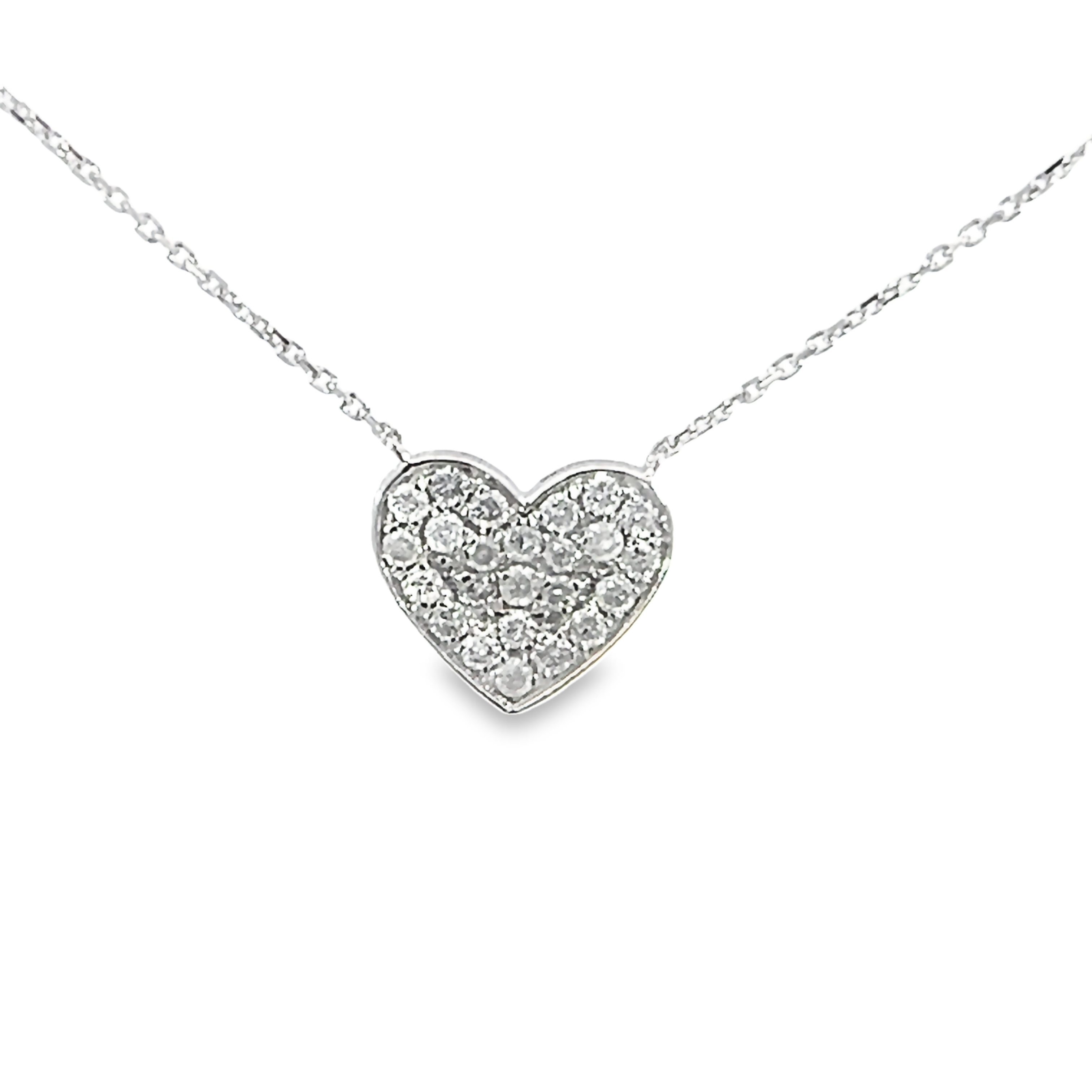 14 karat white gold heart necklace with 24=0.25 total weight round brilliant G I Diamonds