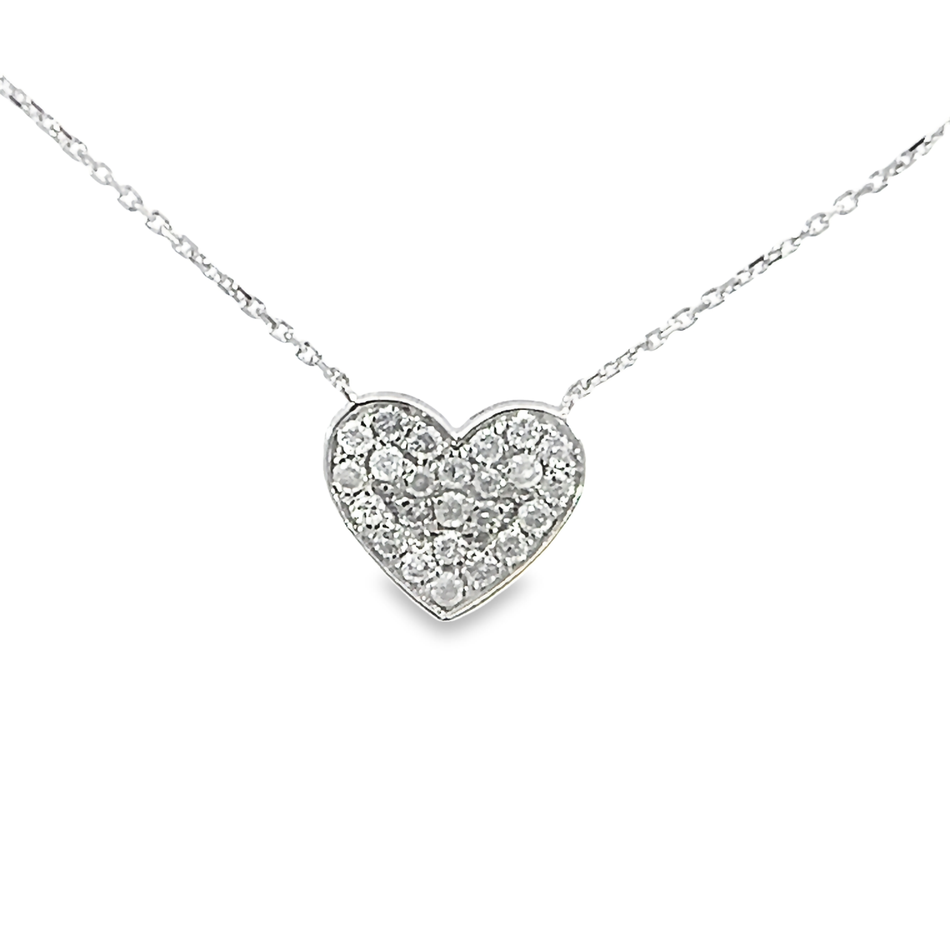 14 Karat White Gold Heart Necklace With 24=0.25 Total Weight Round Brilliant G I Diamonds