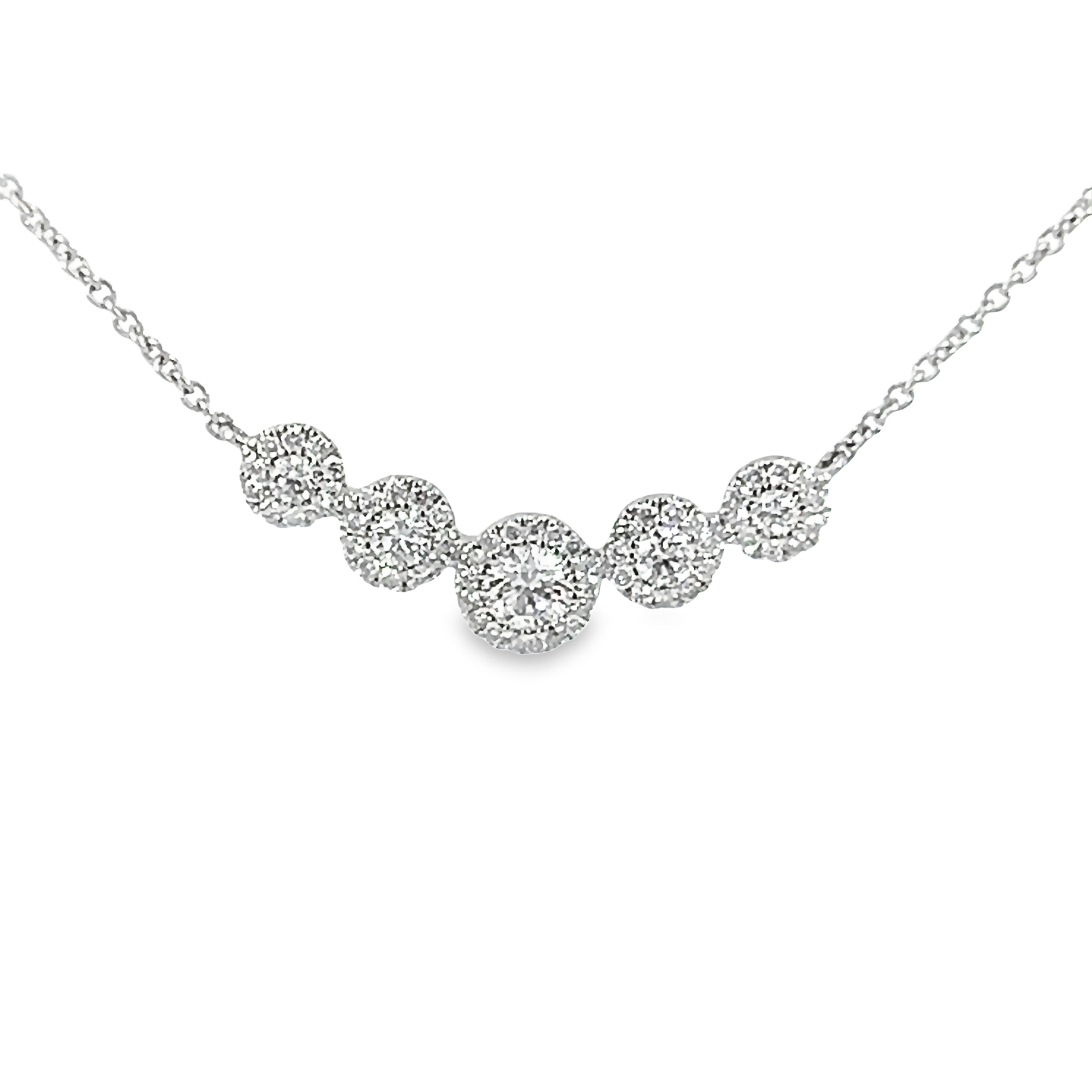 14k White Gold Diamond Halo Cluster Necklace