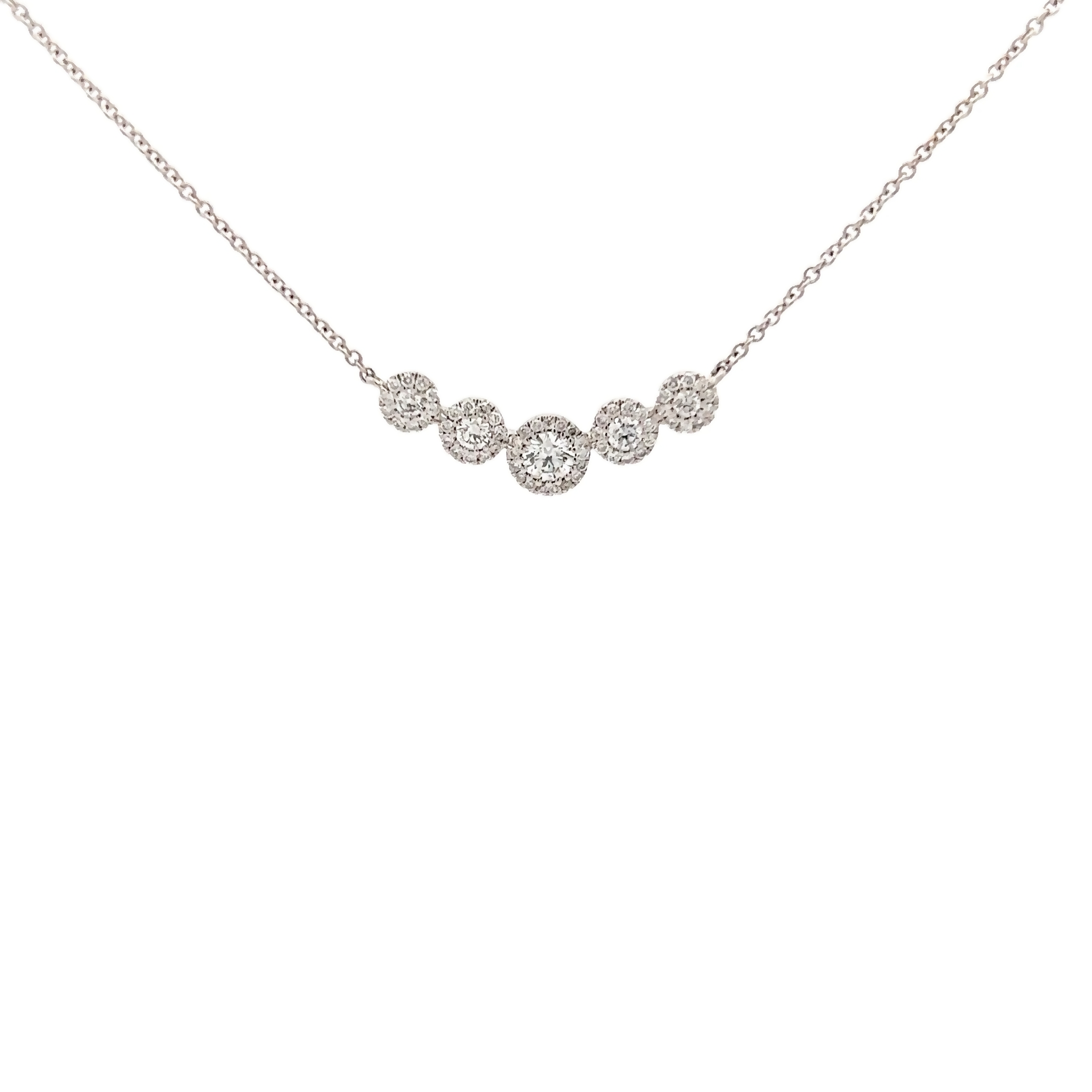 14k Gold Diamond Halo Cluster Necklace