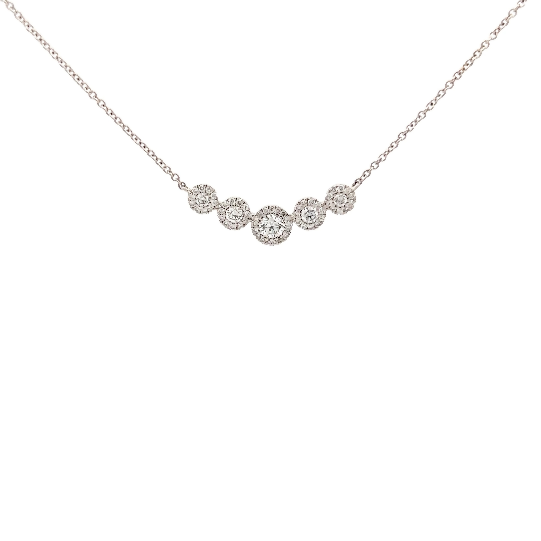 14 Karat White Gold Halo Cluster Necklace With 64=0.50 Total Weight Round Brilliant G I Diamonds
