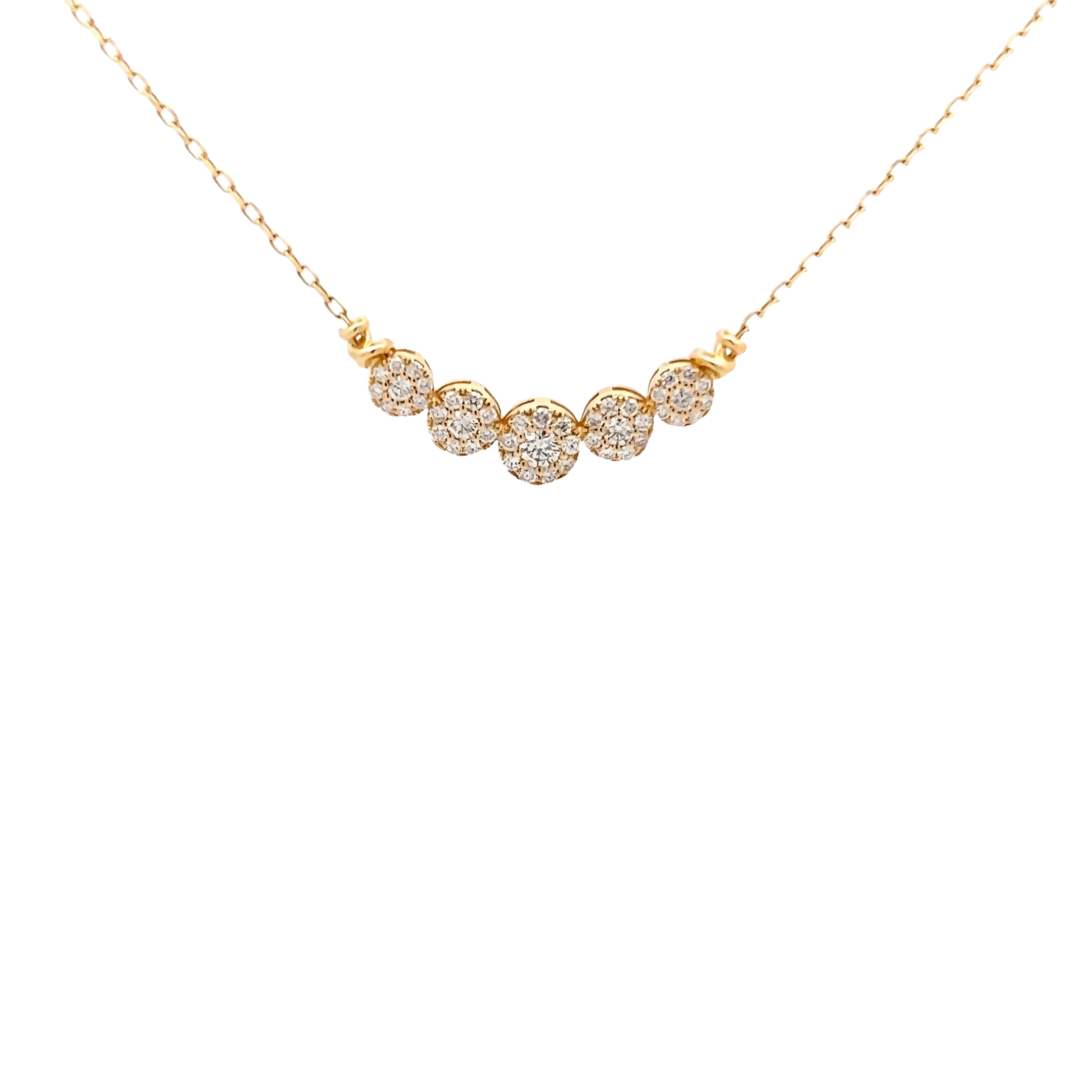 14 Karat Yellow Gold Halo Cluster Necklace With 45=0.50 Total Weight Round Brilliant G I Diamonds