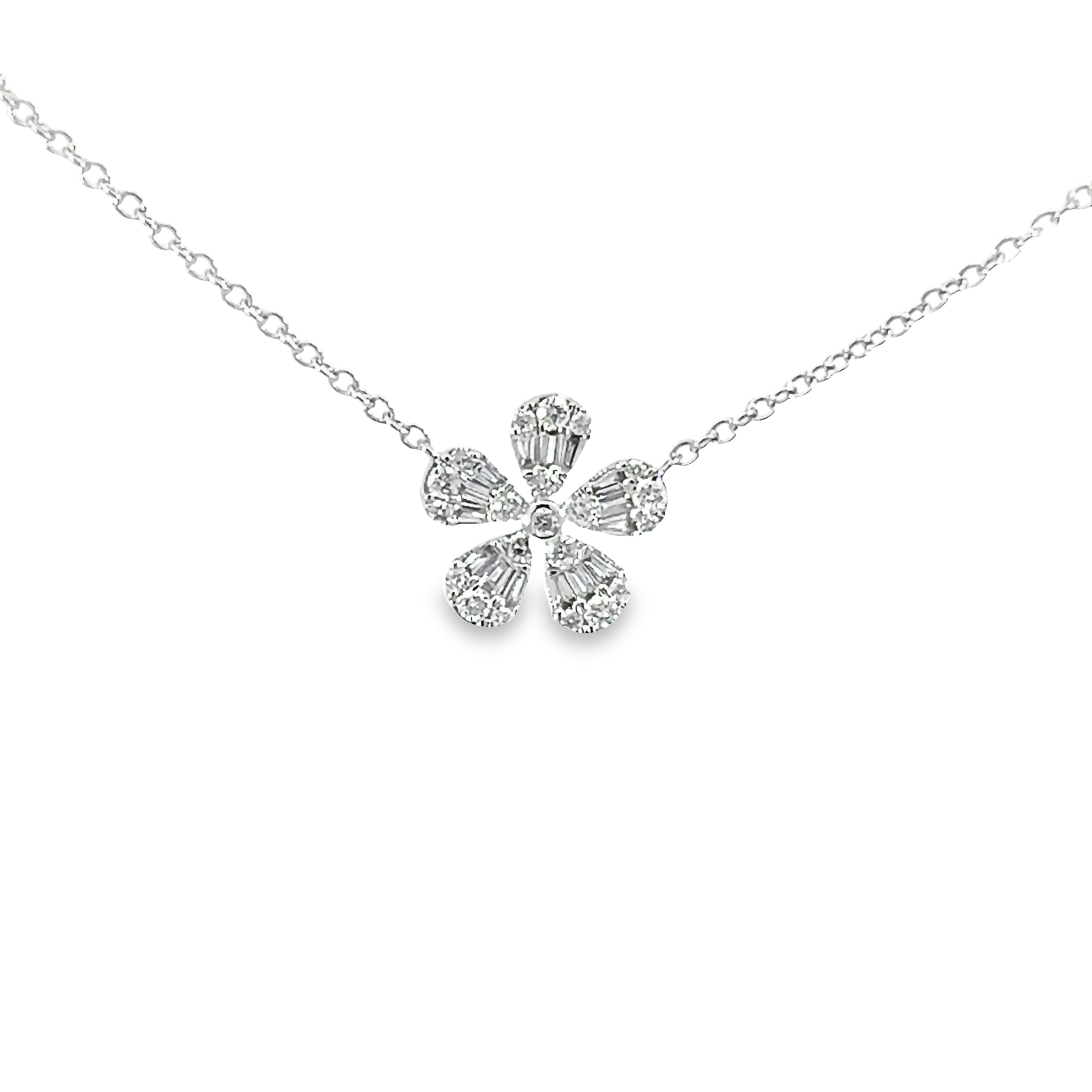 14k White Gold Diamond Flower Necklace