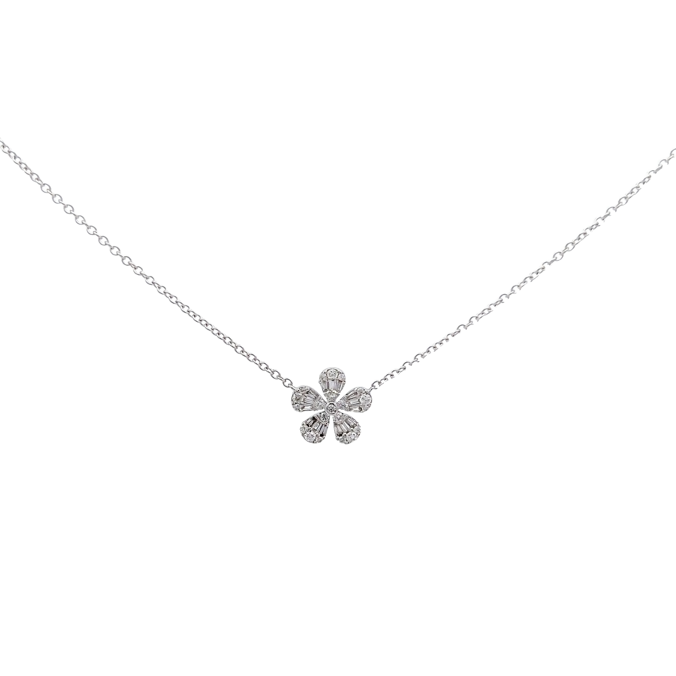 14k White Gold Diamond Flower Necklace