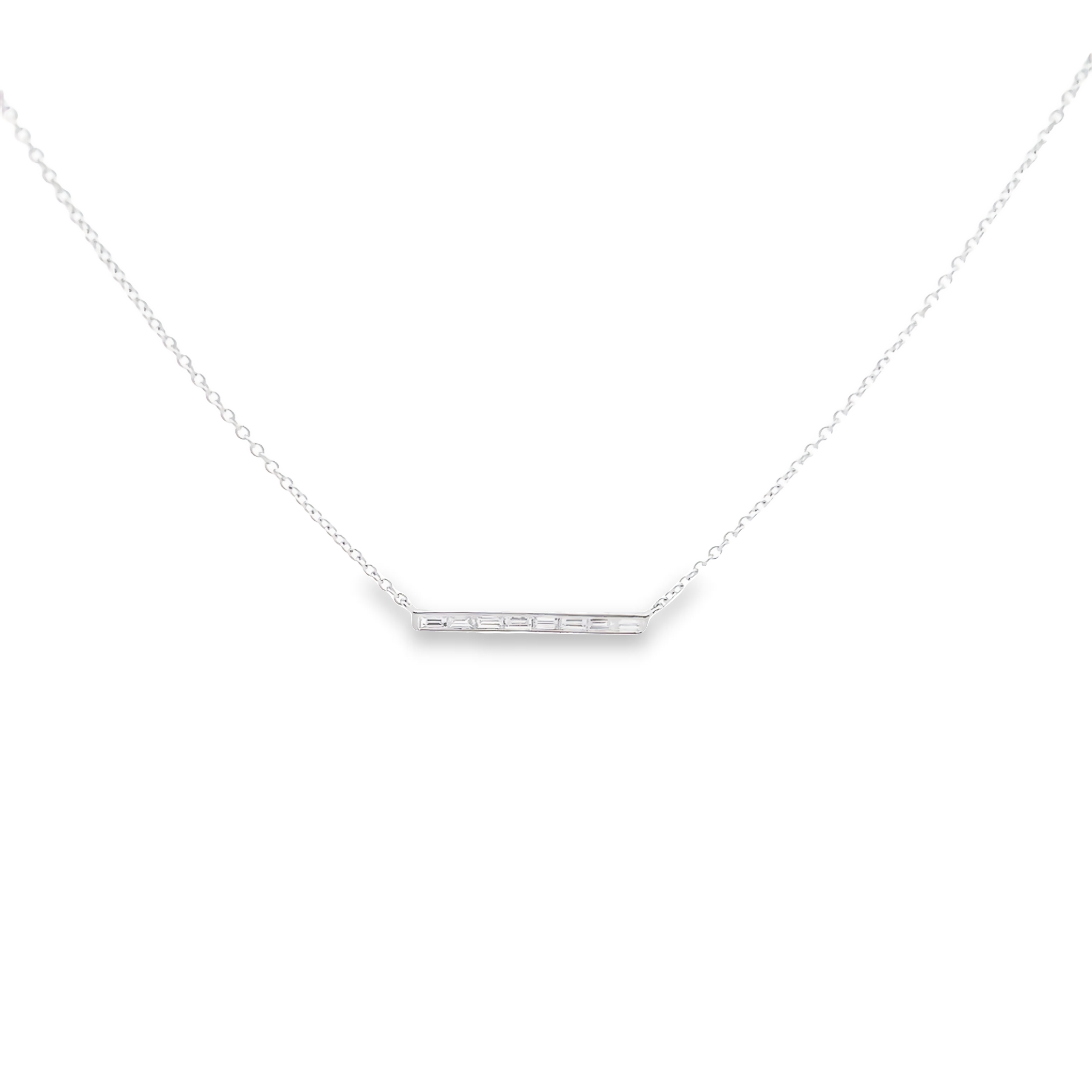 14 Karat White Gold Bar \necklace With 8=0.14 Total Weight Baguette G/h Si Diamonds
