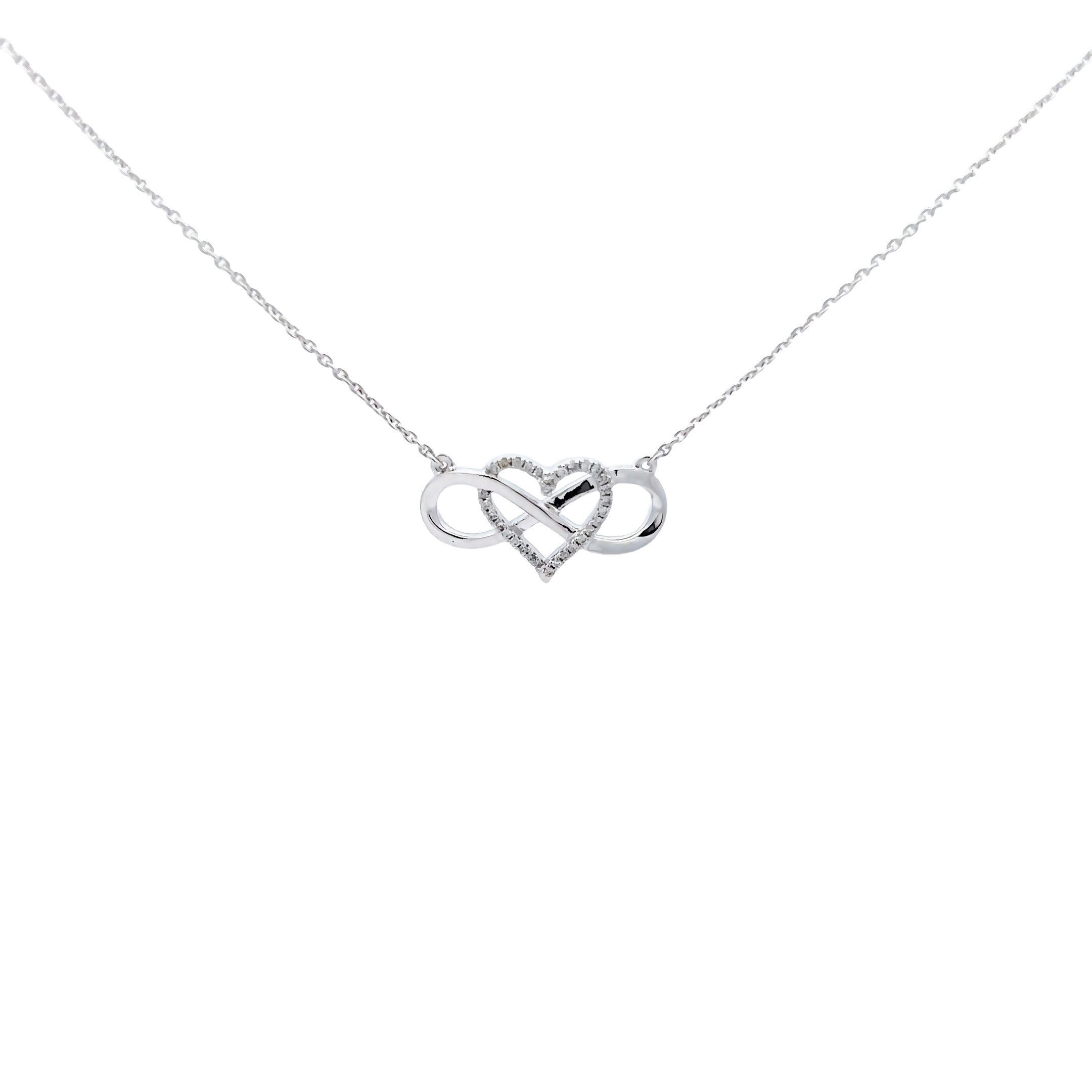 14 Karat white gold infinity heat necklace with 30=0.09 total weight round brilliant G SI Diamonds