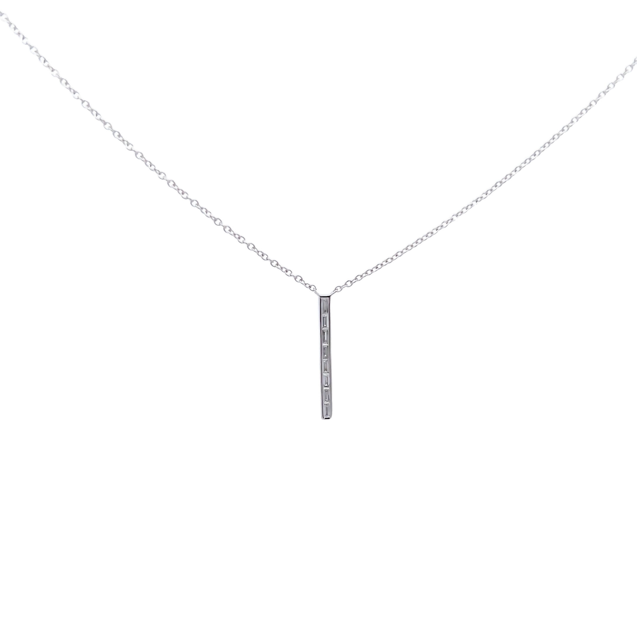 14 Karat bar necklace with 8=0.14 total weight baguette G/H SI Diamonds