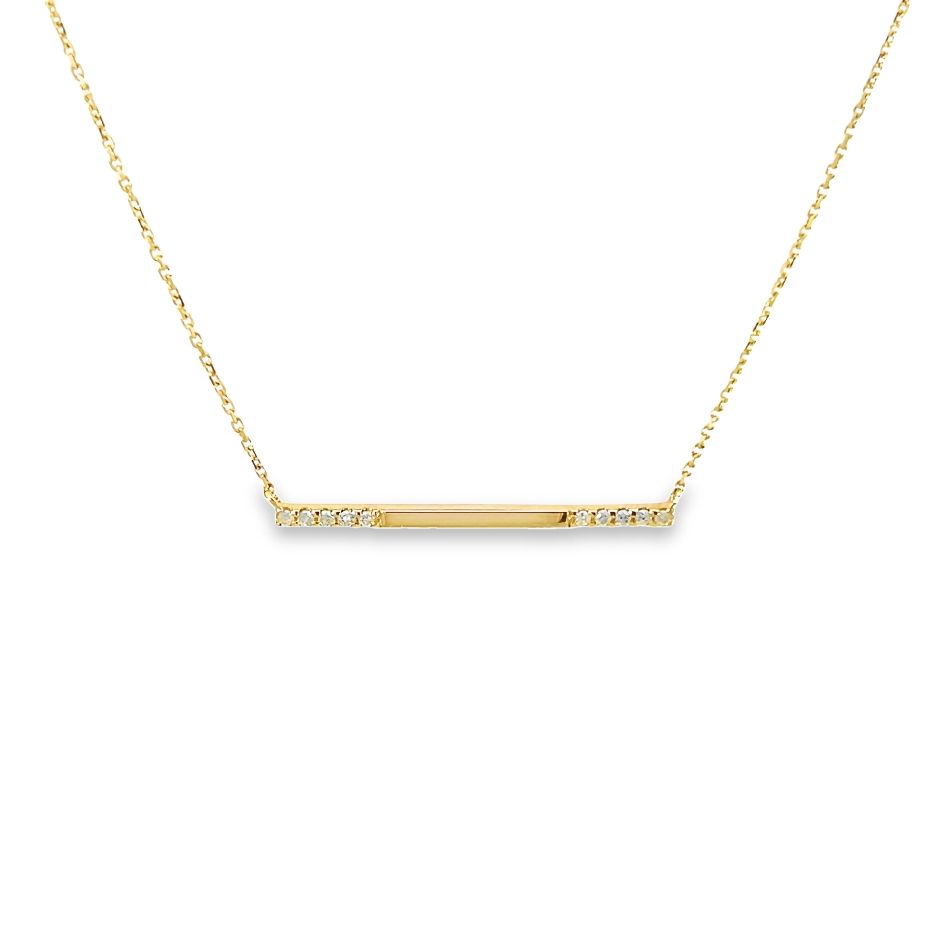 14 Karat Yellow Gold Bar Necklace With 10=0.07 Total Weight Round Brilliant G I Diamonds