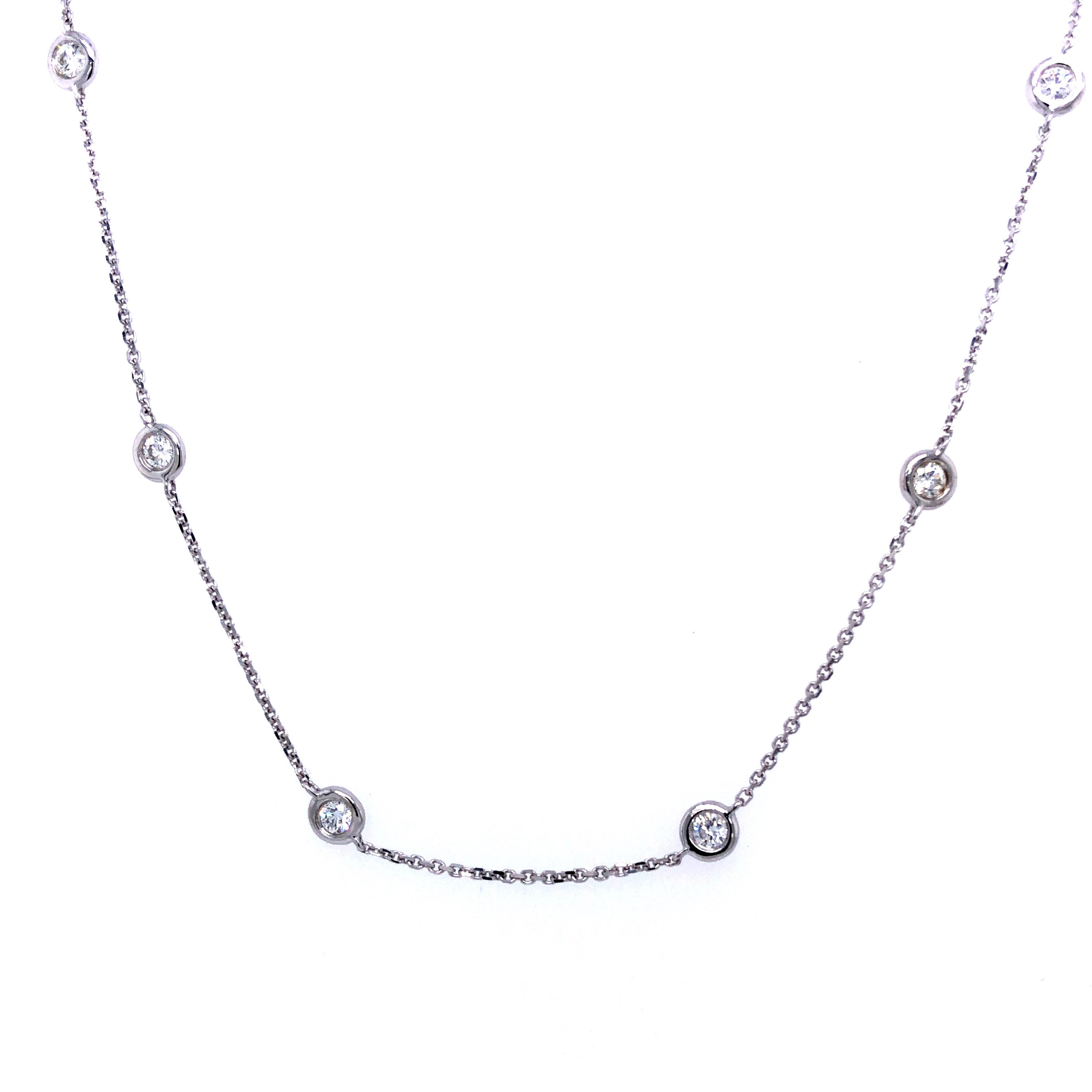 14 Karat white gold diamonds by the yard necklace with 13=0.75 total weight round brilliant G I Diamonds