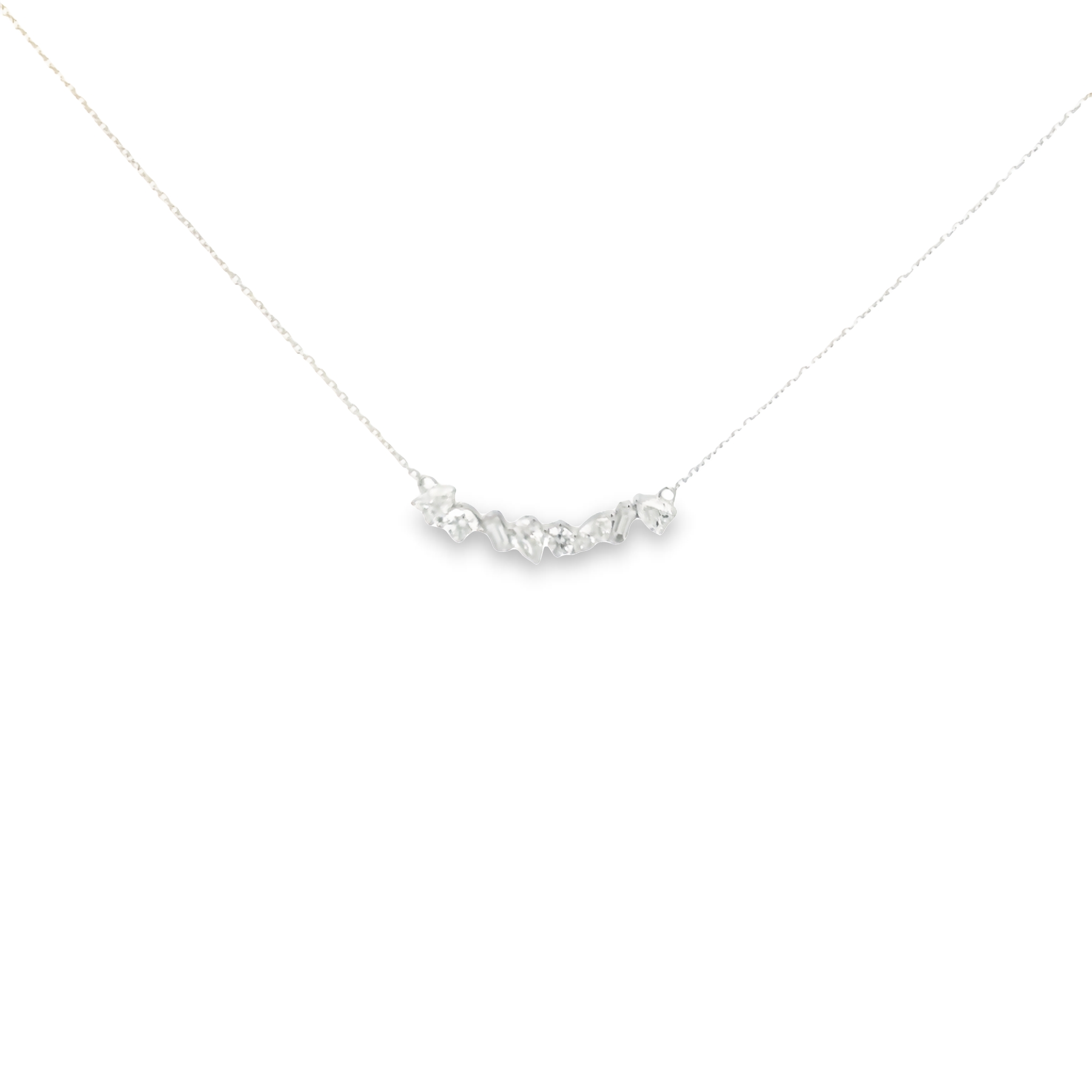 14 karat white gold cluster necklace with 8=1.00 total weight various shapes G VS Diamonds