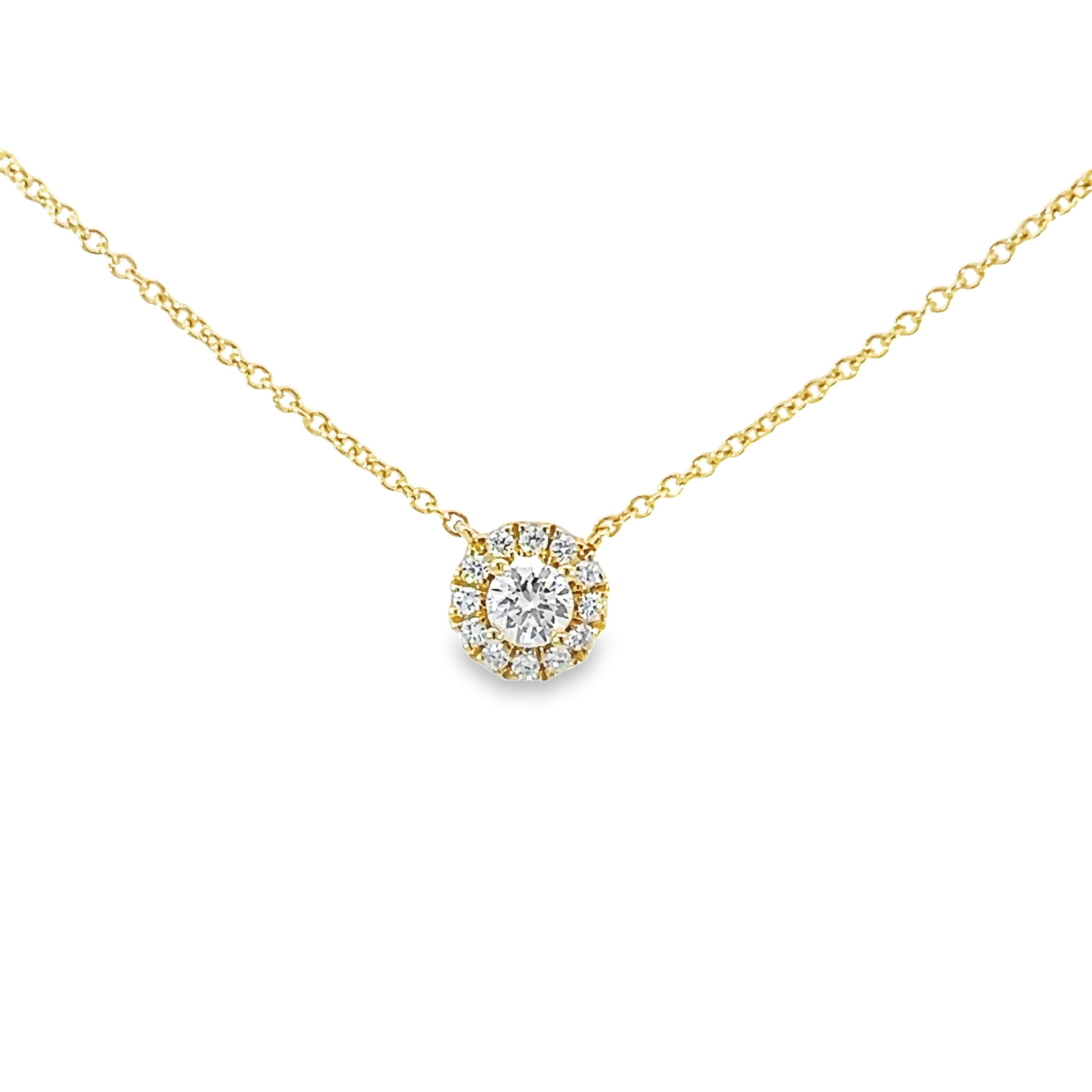 14k Yellow Gold Diamond Halo Soliatire Necklace