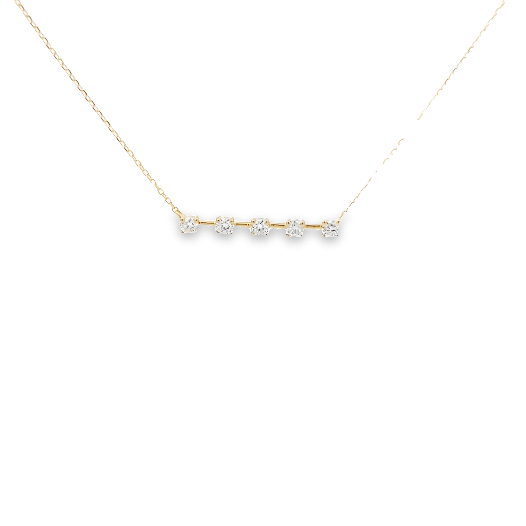 14 Karat Yellow Gold Bar Necklace With 5=0.26 Total Weight Round Brilliant G I Diamonds