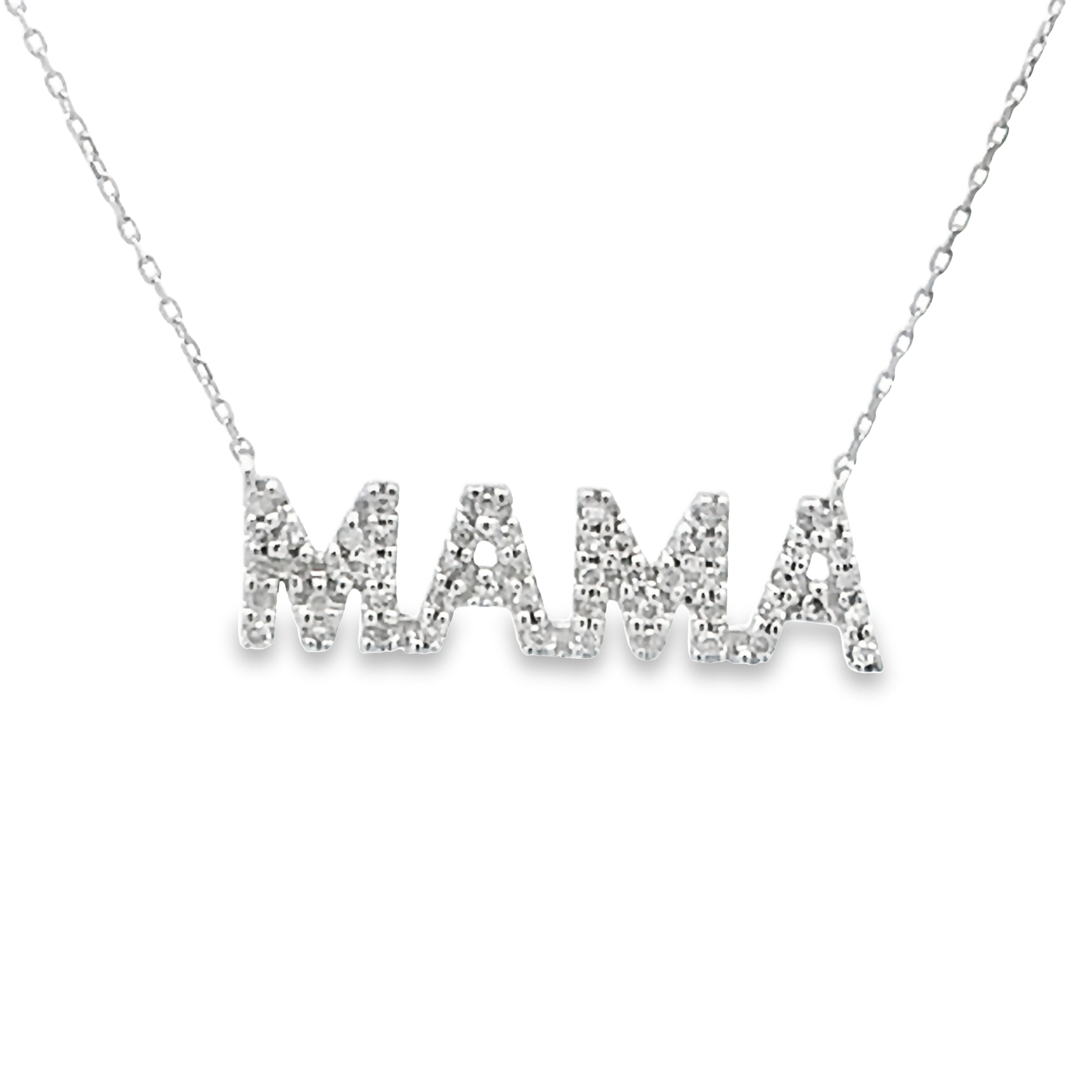14k White Gold Diamond Mama Pendant Necklace